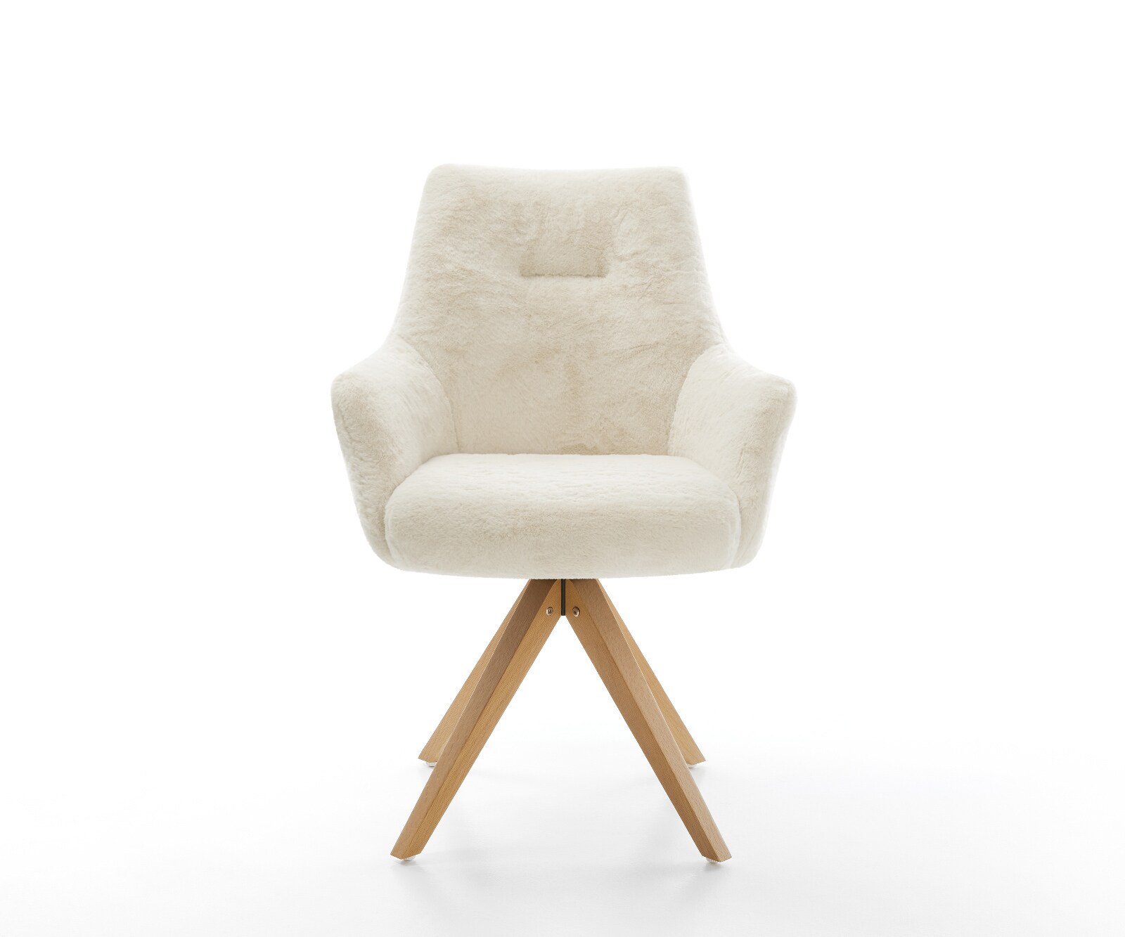 Draaistoel Alja-Flex met armleuning pluchen crème-wit houten frame hoekig natuur 180° draaibaar pocketveer kern 2