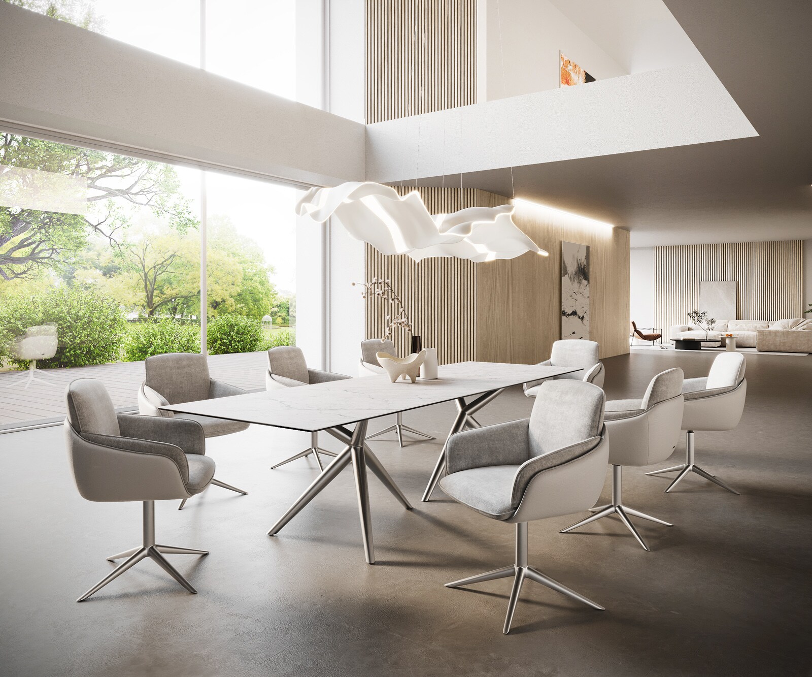 Eetkamertafel Edge 300x100 keramiek Laminam®Statuarietto wit Estelar rond  roestvrij staal 6