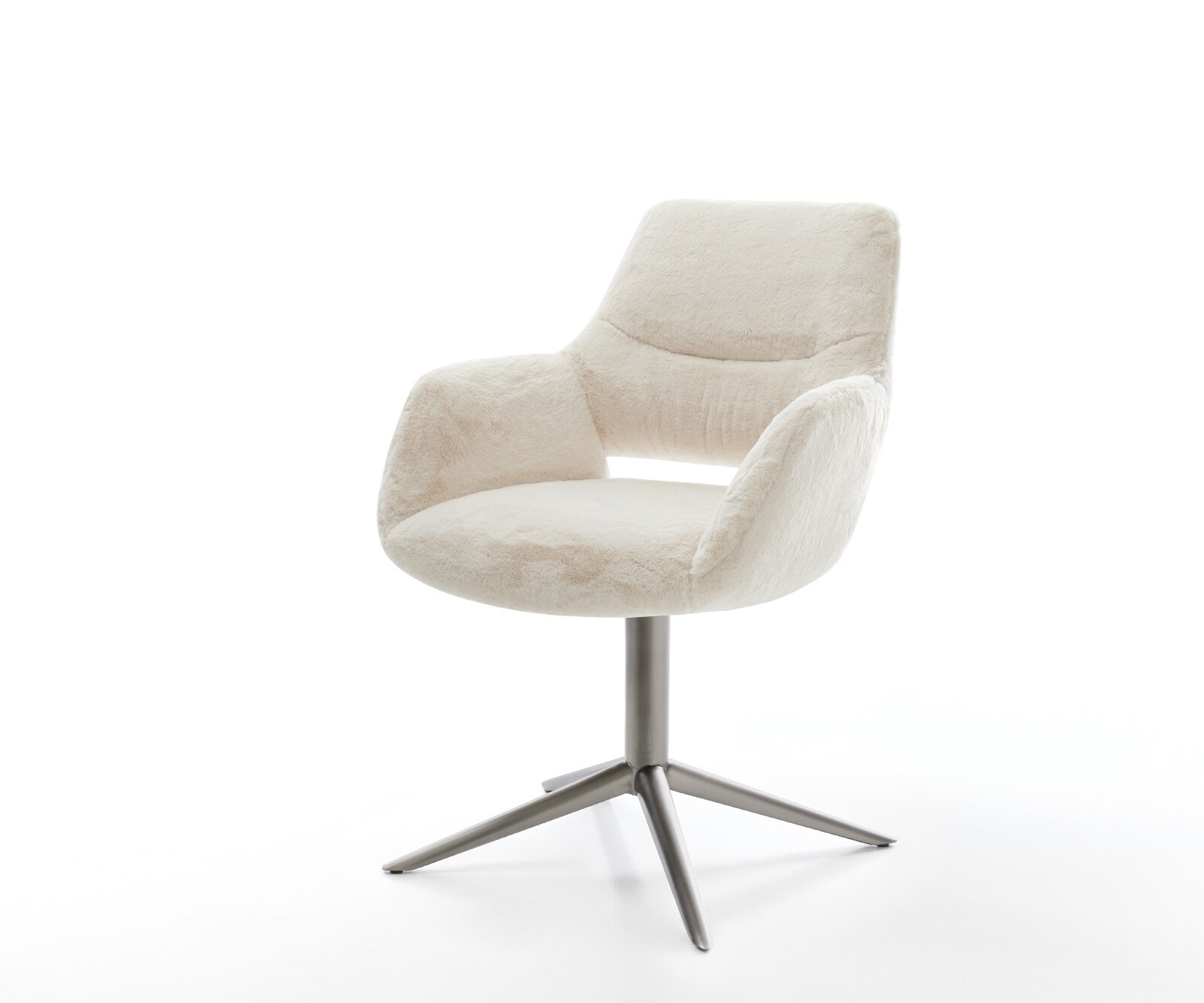 Draaistoel Yago-Flex met armleuning pluchen crème-wit kruispoot grafiet 360° draaibaar rocker-functie pocketveer kern 1