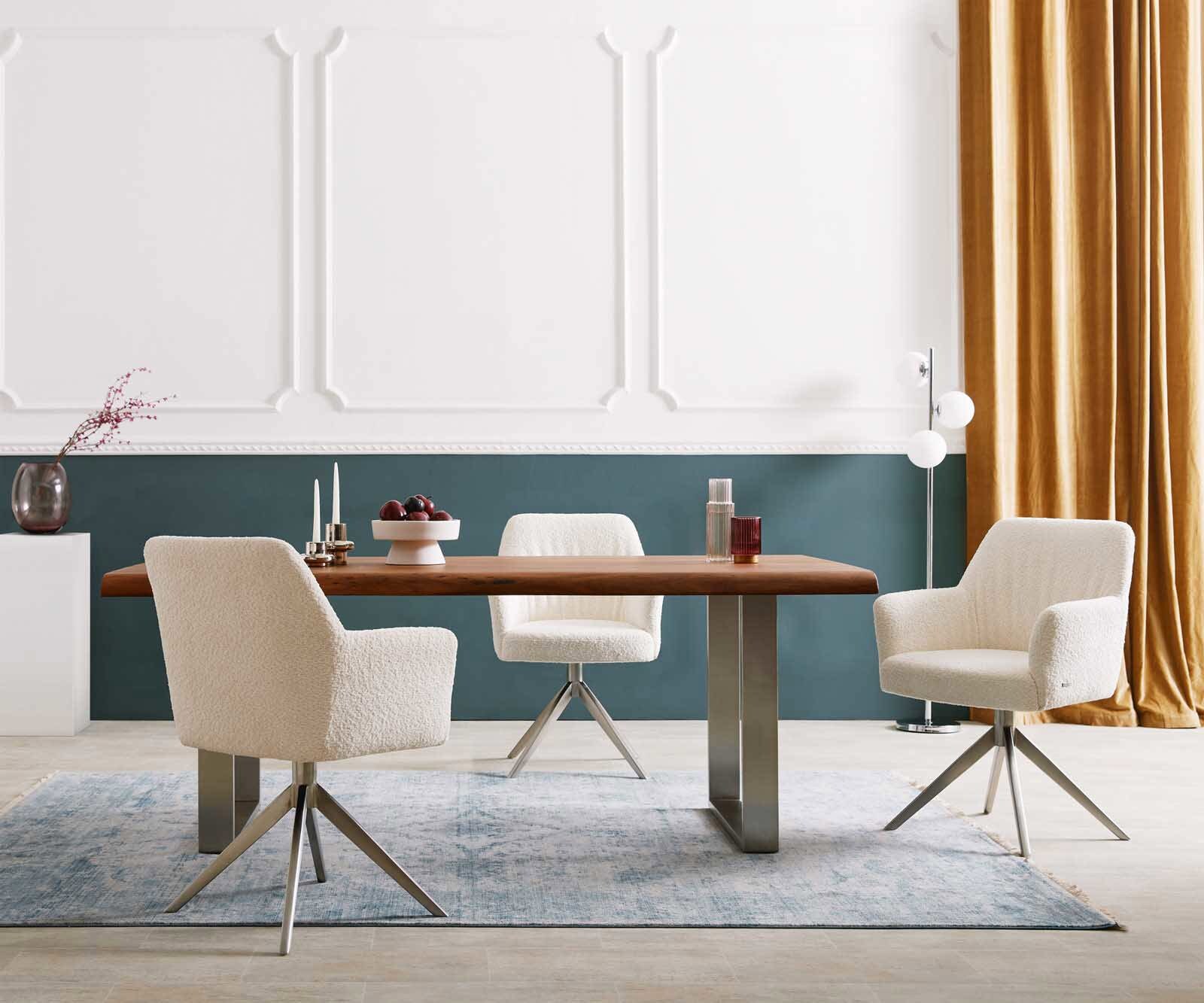 Draaistoel Xana-Flex met armleuning bouclé wit kruisframe breed roestvrij staal 360° draaibaar pocketveer kern 5 Draaistoel Xana-Flex met armleuning bouclé wit kruisframe breed roestvrij staal 360° draaibaar pocketveer kern 5