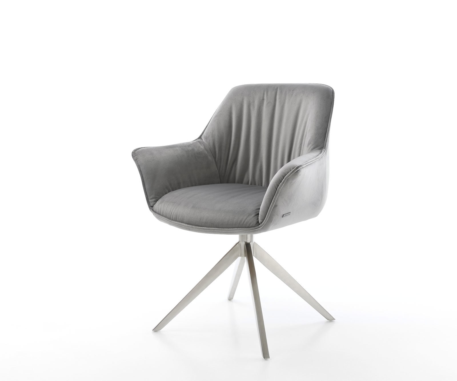 Eetkamerstoel Keila-Flex met armleuning fluweel grijs kruisframe breed roestvrij staal Eetkamerstoel Keila-Flex met armleuning fluweel grijs kruisframe breed roestvrij staal