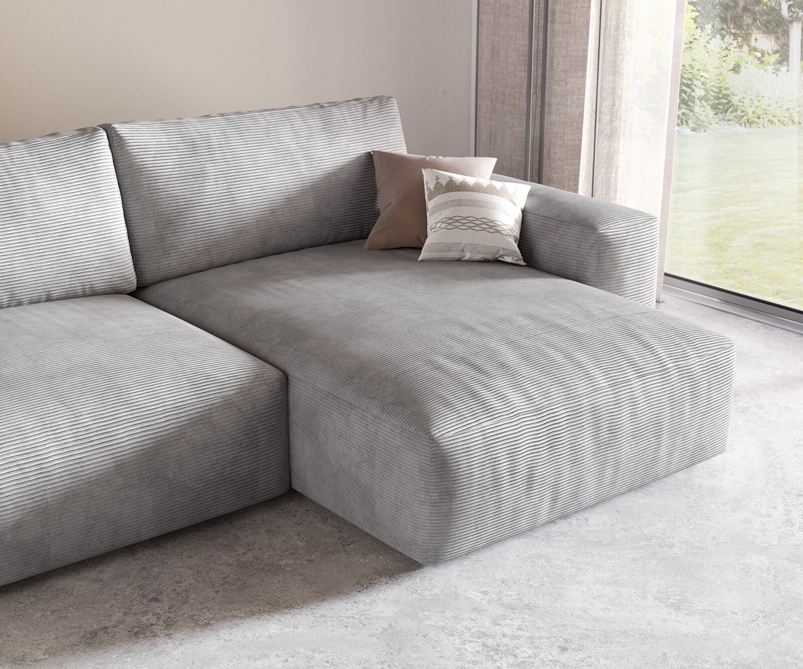 Hoekbank Lanzo XL 380x180 cm Koord Zilver Grijs Recamiere variabel 6