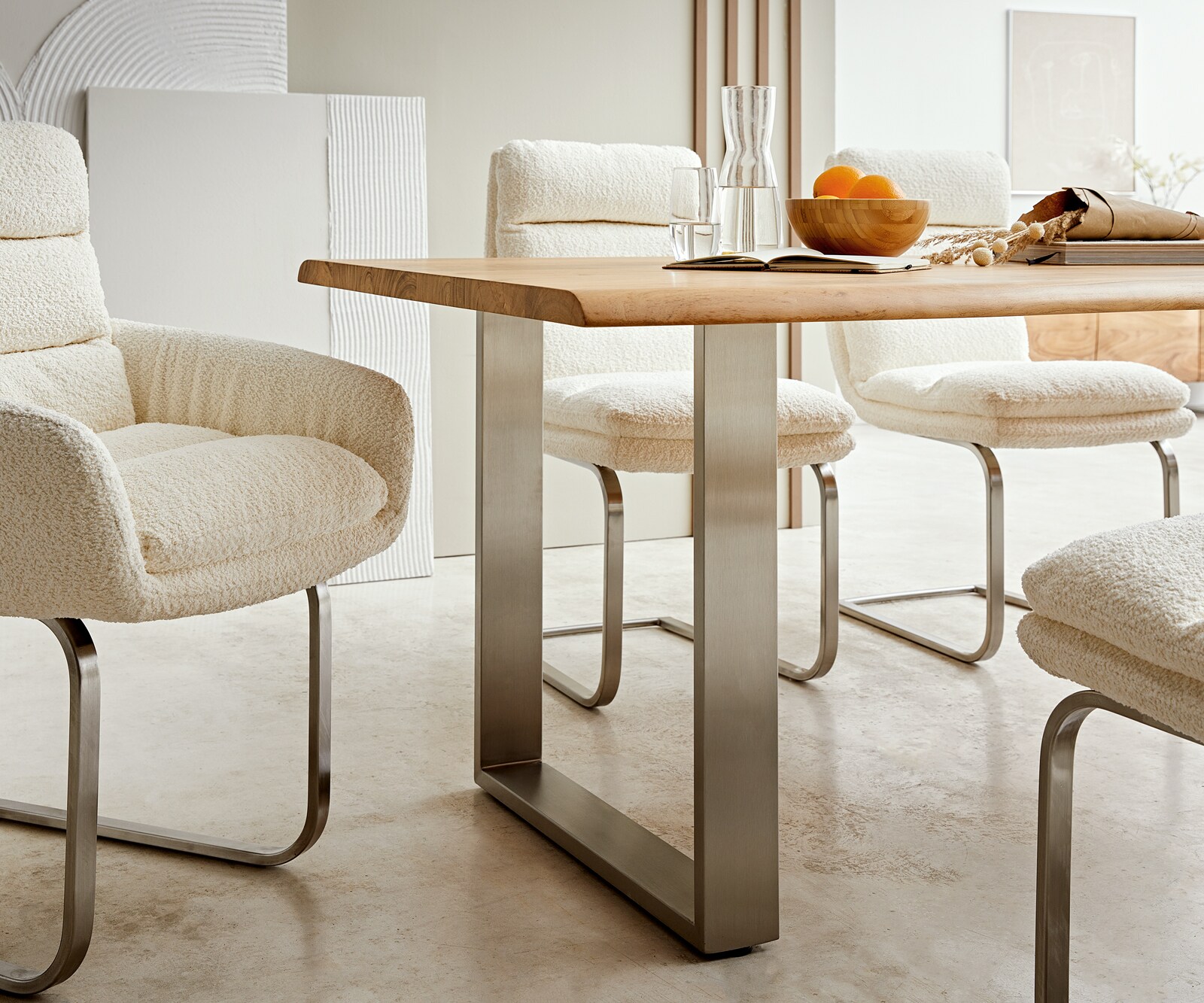 Eettafel Edge 200x100 acacia natuur roestvrijstaal smal Live-Edge 5