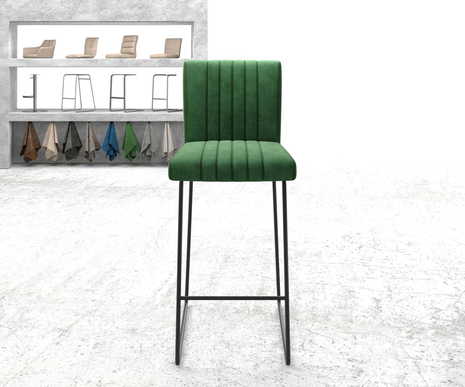 Barstoel Luiga-Flex fluweel groen slipframe metaal 1