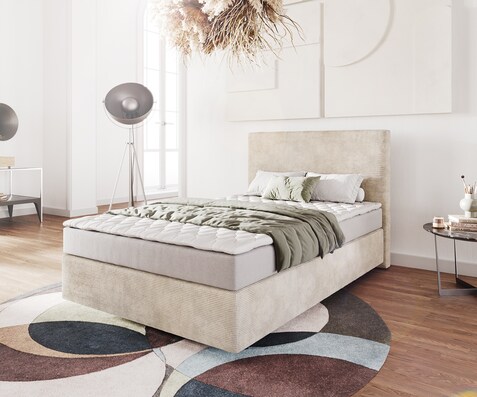 Boxspringbed Dream-Well 120x200 cm Cord Beige met Matras en Topper