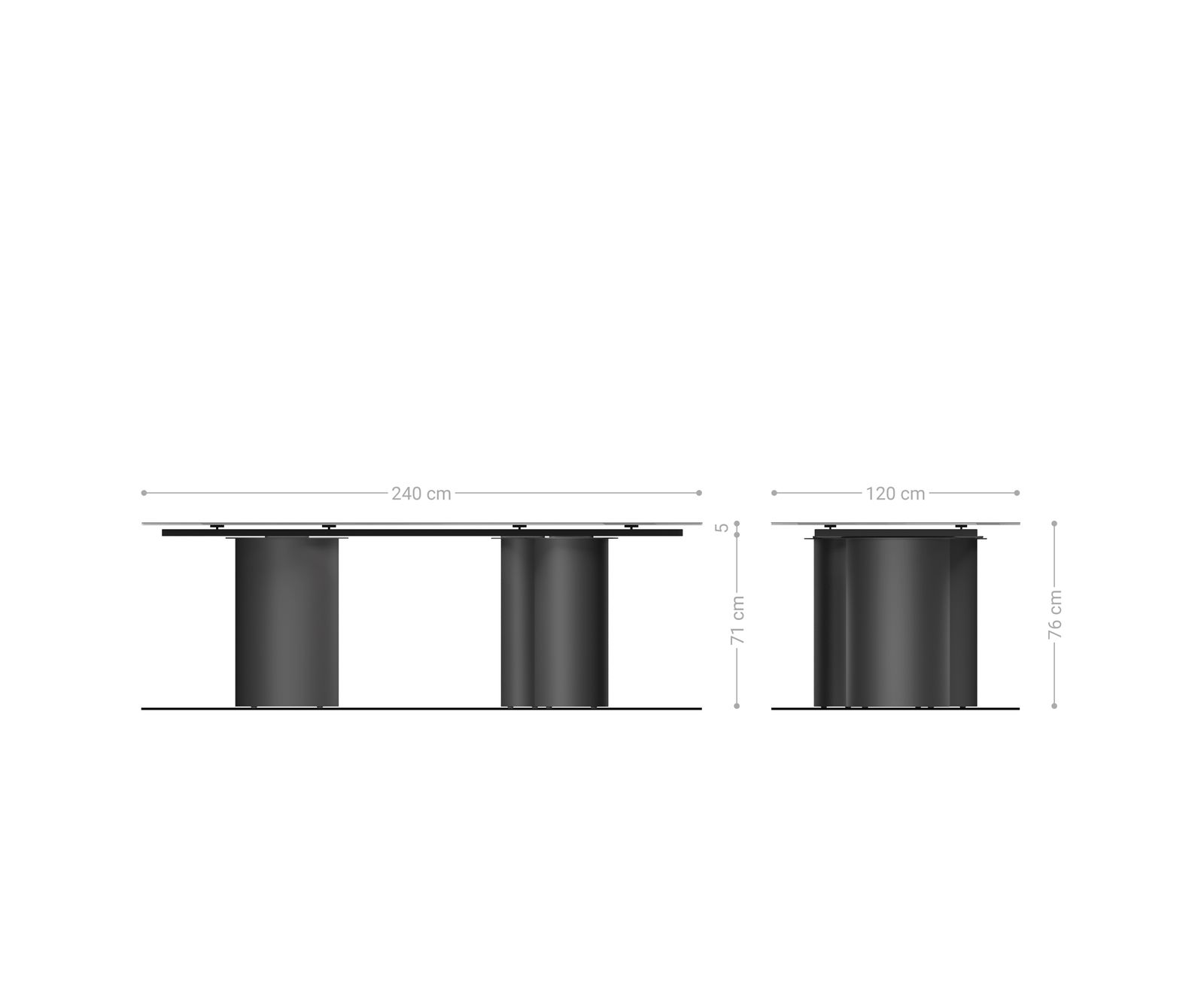 Eetkamertafel Edge Boot 240x120 keramiek Calacatta Luxe wit-Gold-grijs Troa roestvrij staal grafiet 9