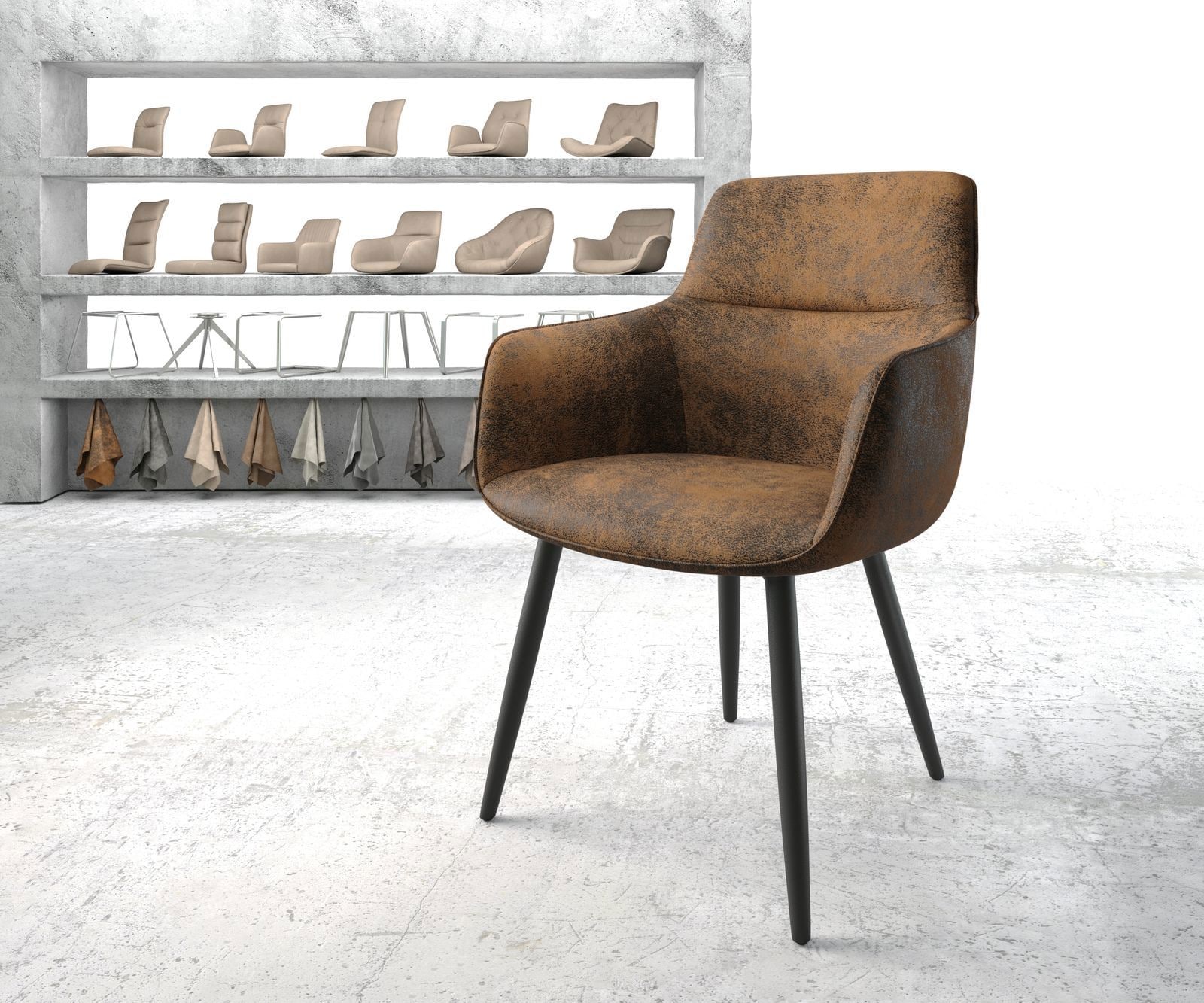 Armleunstoel Pejo-Flex bruin antiek 4-poot conisch zwart Armleunstoel Pejo-Flex bruin antiek 4-poot conisch zwart