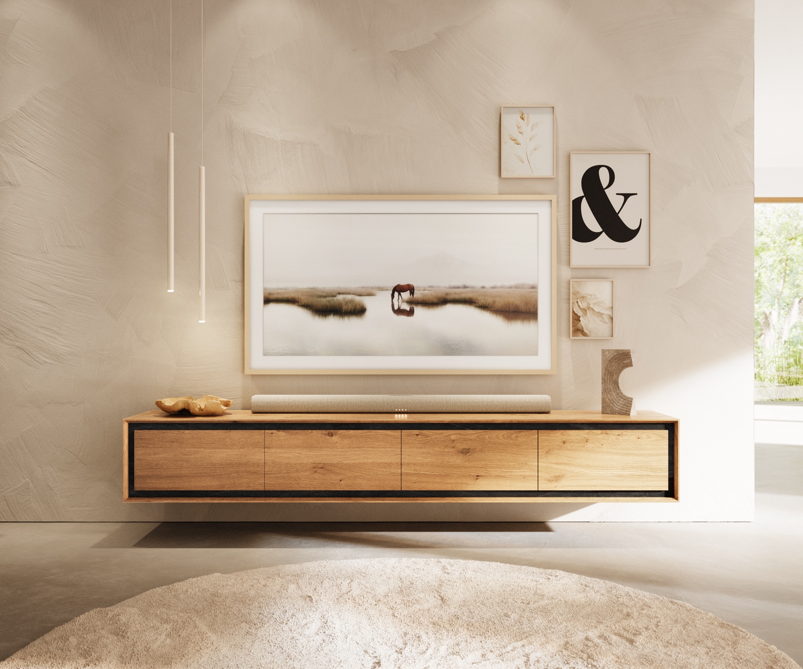 Tv-meubel Stonegrace 200 cm natuur eiken 4 deuren steenfineer zwevend 1 Tv-meubel Stonegrace 200 cm natuur eiken 4 deuren steenfineer zwevend 1