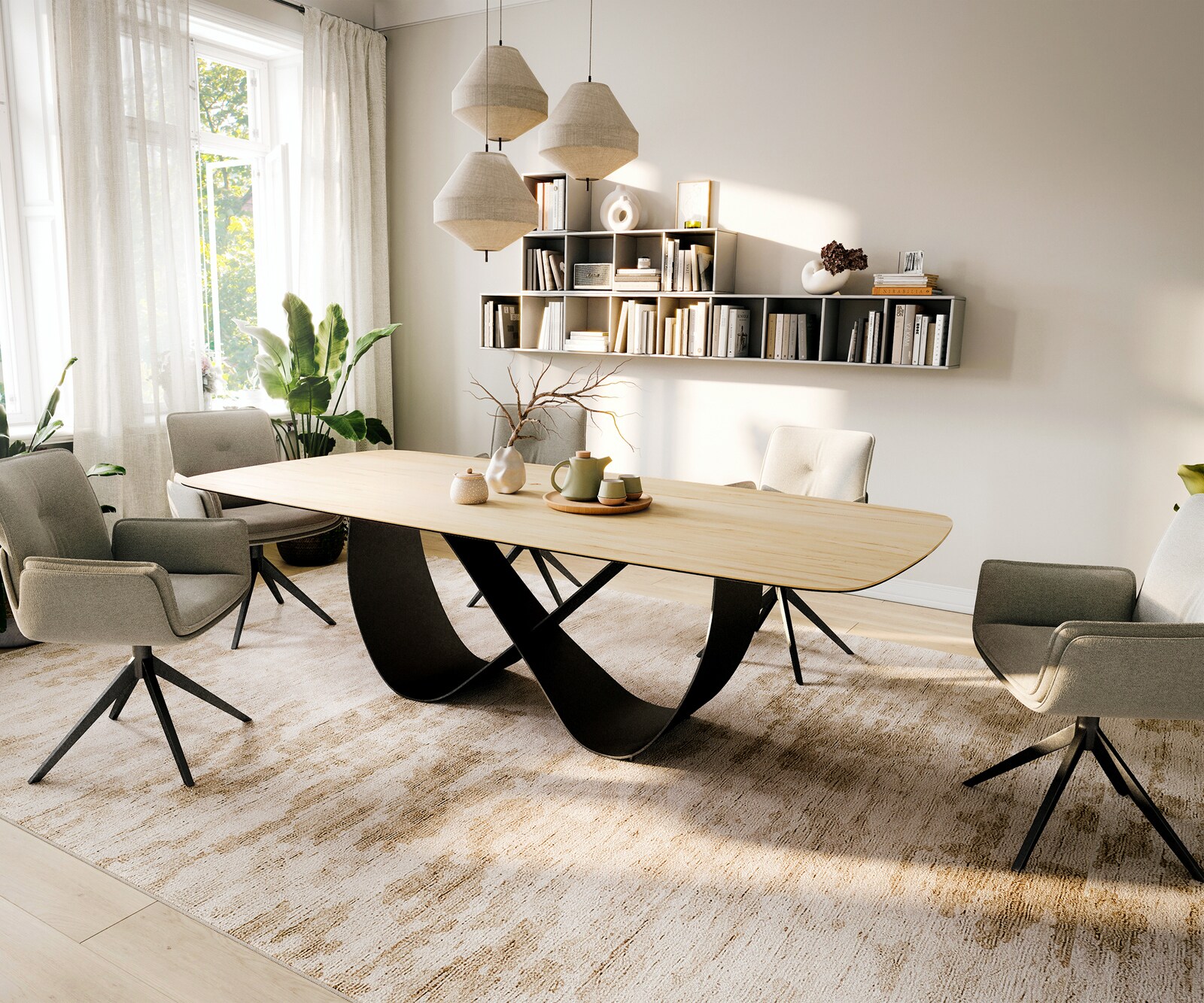 Eettafel Edge Boot 260x120 cm Keramiek Laminam® Sabbia Eichefarbig Infinity Metaal Zwart 7