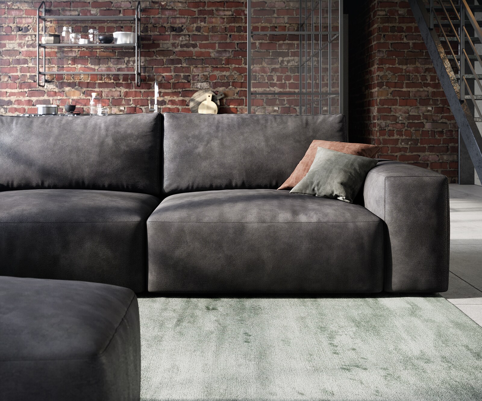 Big-sofa Lanzo 230x95 cm kunstleer vintage antraciet met hocker 5