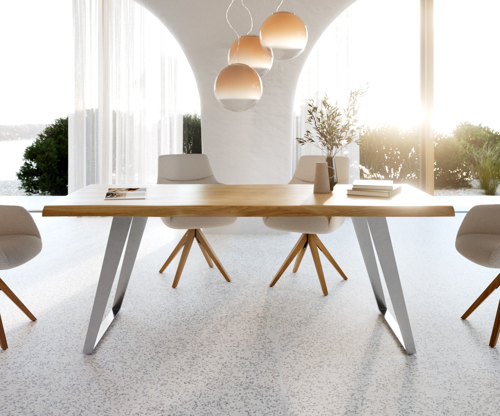 Eettafel Edge 200x100 eiken natuur roestvrij staal  schuin Live-Edge 1 Eettafel Edge 200x100 eiken natuur roestvrij staal  schuin Live-Edge 1