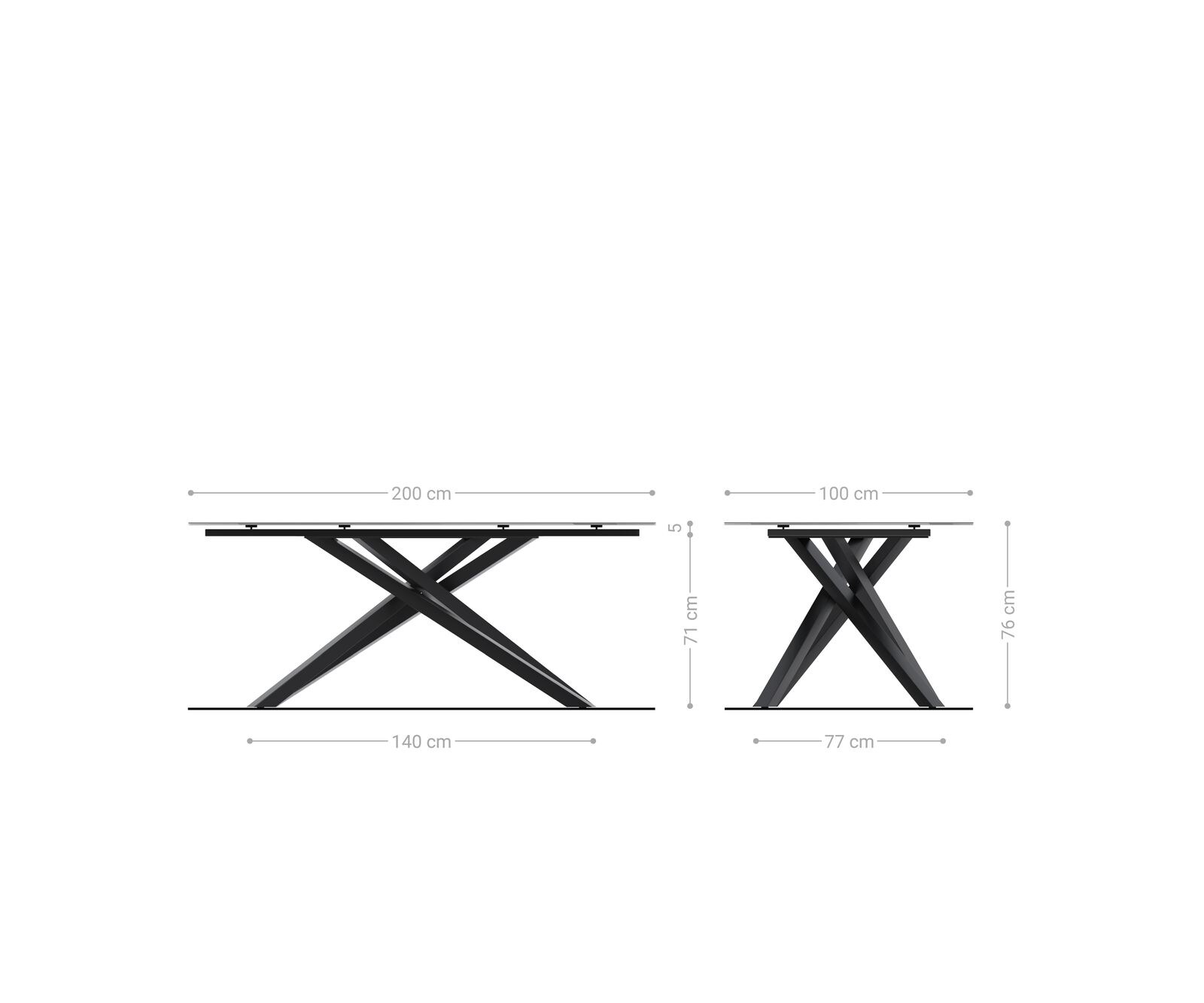 Eetkamertafel Edge 200x100 Glas smelten rokerig zwart 3D-Relief kruisframe rechthoek zwart 6
