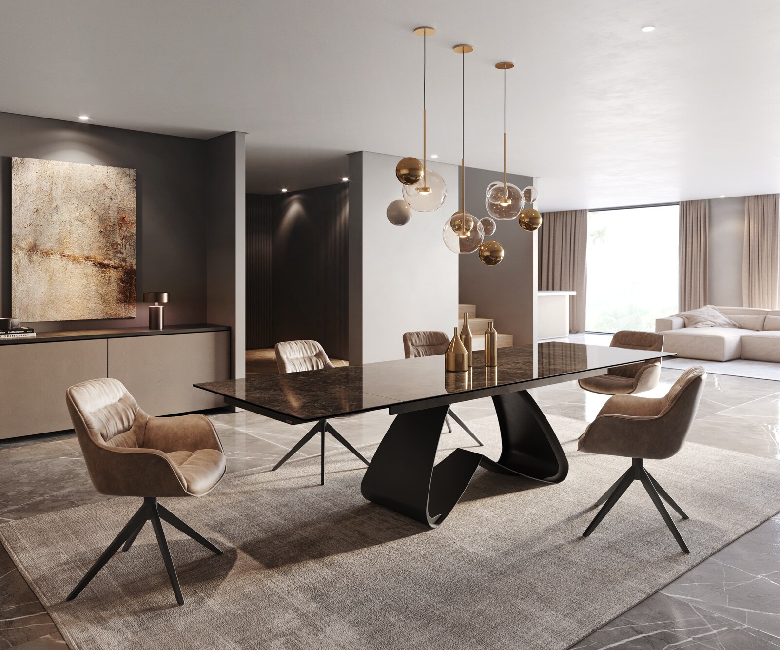 Eettafel Edge 200-300x100 keramiek  Laminam® Emperador Extra Lucidato donkerbruin W-frame zwart uitrekbaar 4 Eettafel Edge 200-300x100 keramiek  Laminam® Emperador Extra Lucidato donkerbruin W-frame zwart uitrekbaar 4