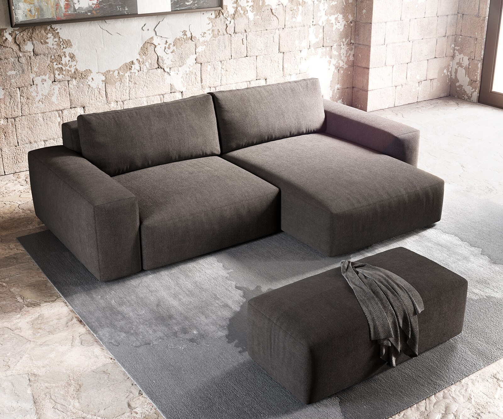 Hoekbank Lanzo XL 270x180 cm microvezel kaki bruin variabele rugleuning met poef 4 Hoekbank Lanzo XL 270x180 cm microvezel kaki bruin variabele rugleuning met poef 4