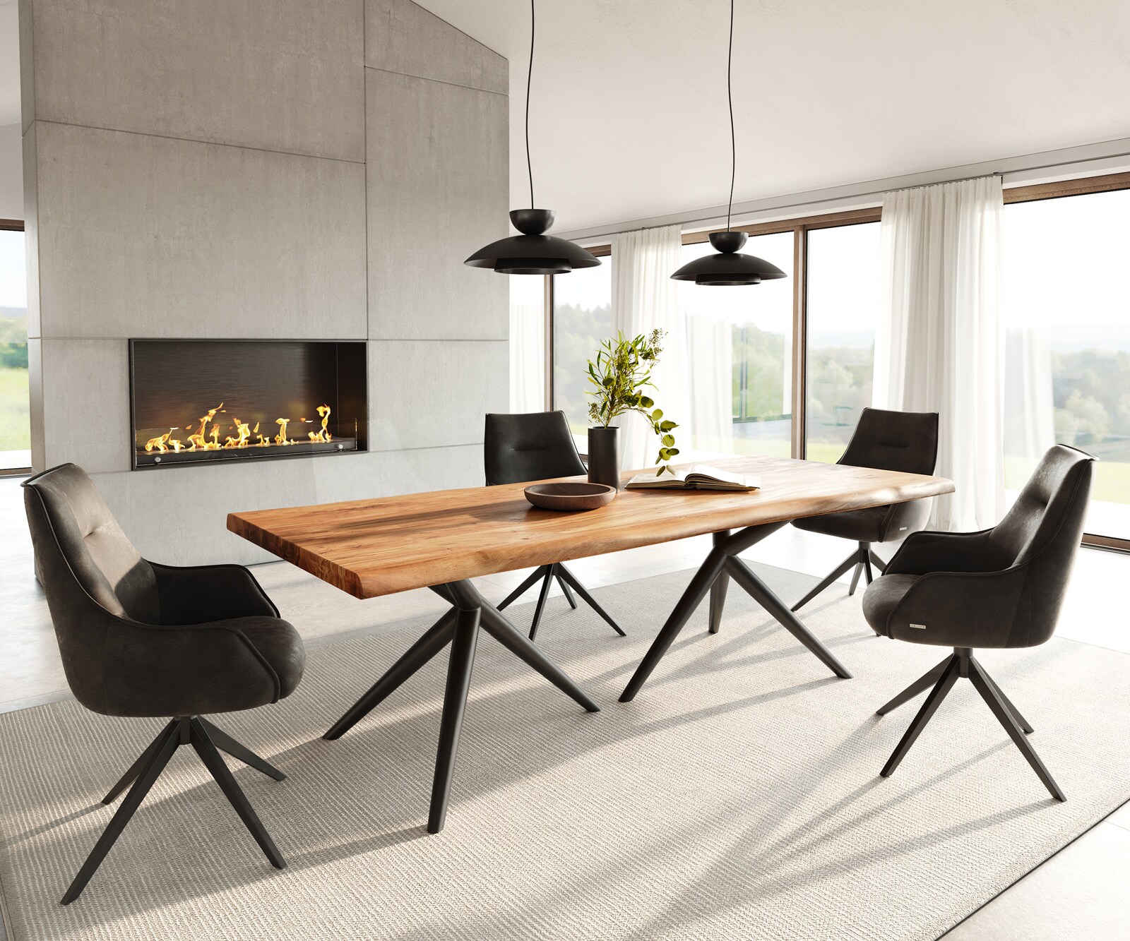 Eettafel Edge 240x100 acacia natuur Estelar rond metaal zwart Live-Edge 4