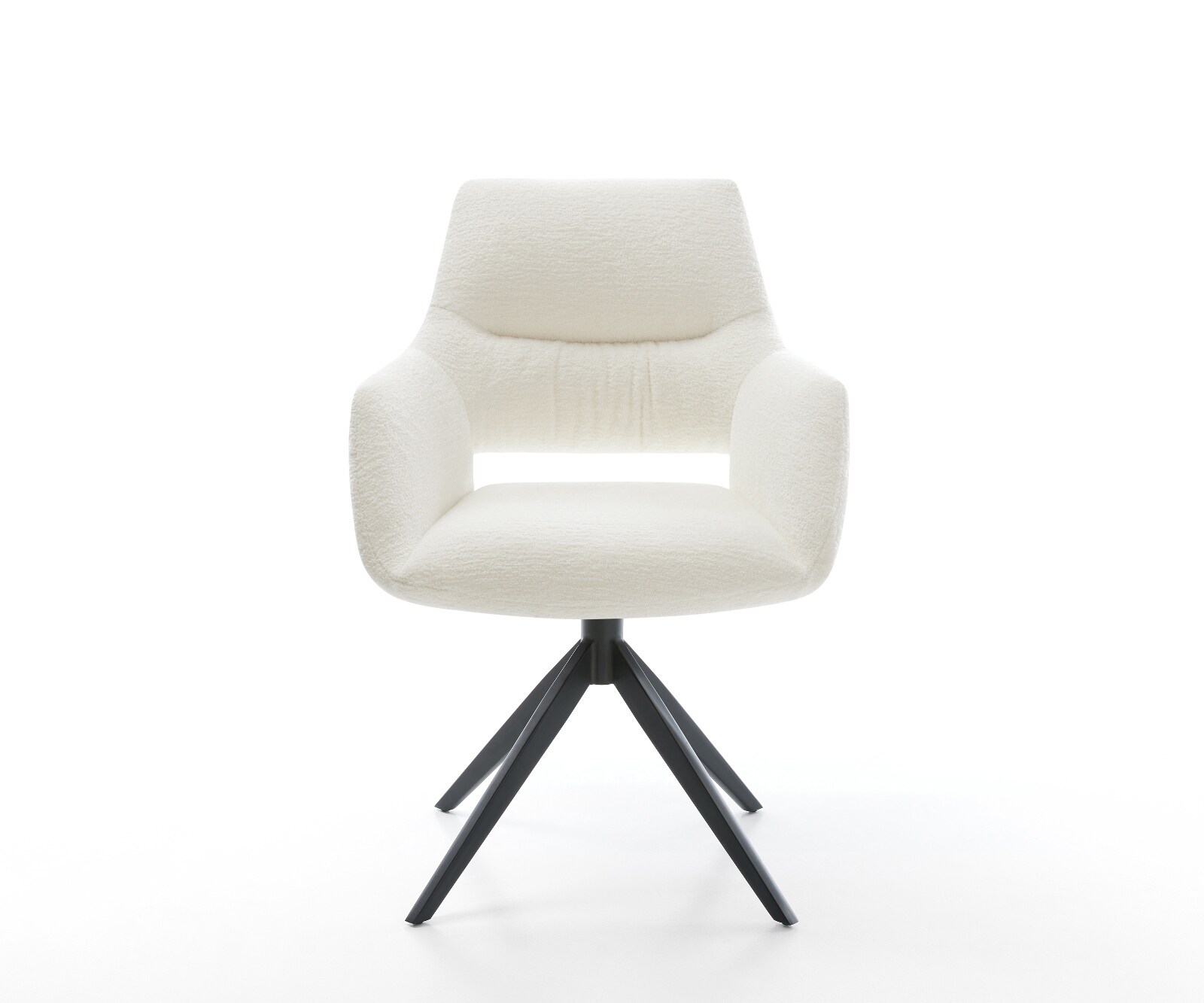 Draaistoel Yago-Flex met armleuning bouclé zacht beige kruisframe breed zwart 360° draaibaar rocker-functie pocketveer kern 2