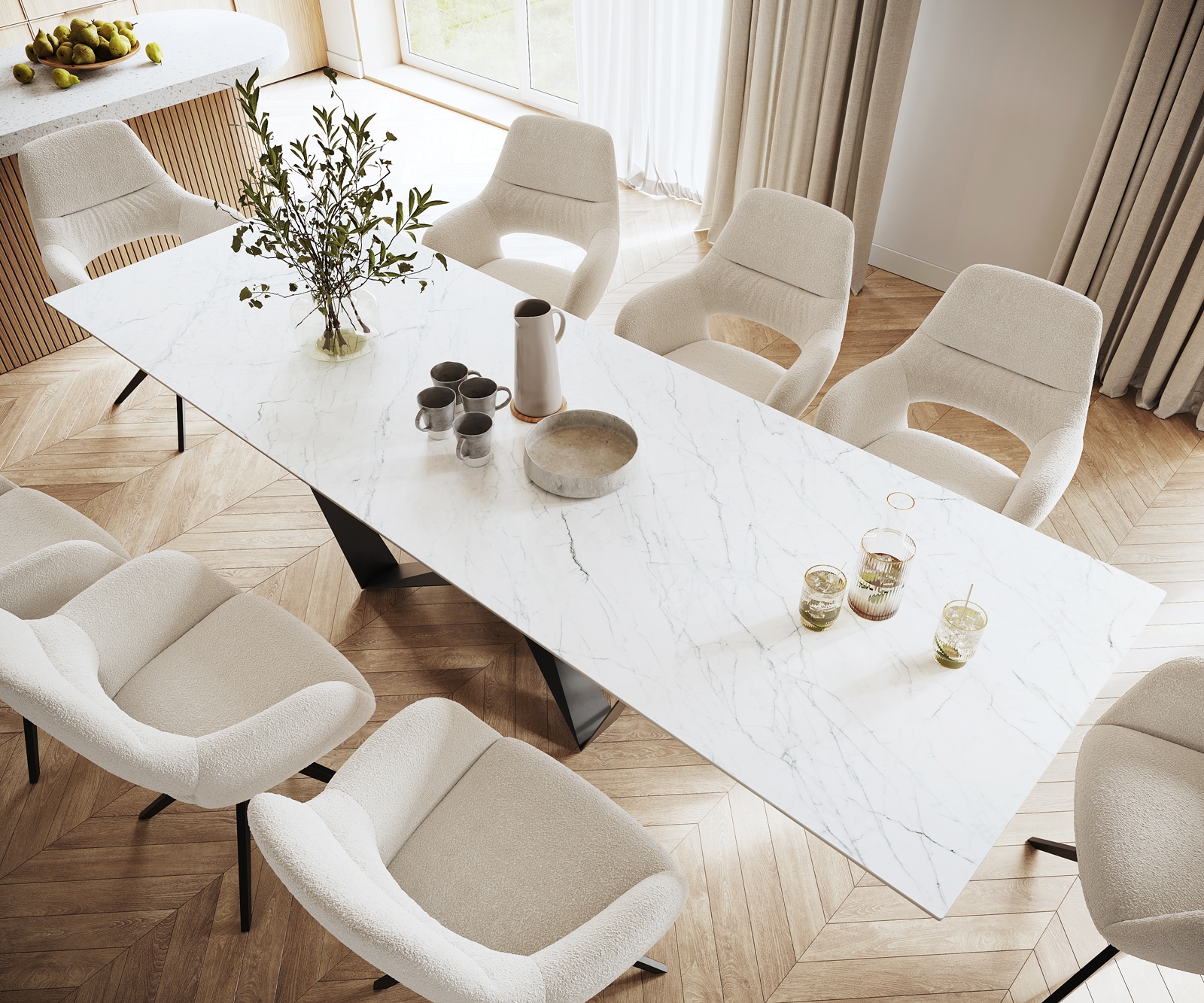 Eettafel Edge 300x100cm Laminam® keramiek wit middenpoot vlak staal zwart 2 Eettafel Edge 300x100cm Laminam® keramiek wit middenpoot vlak staal zwart 2