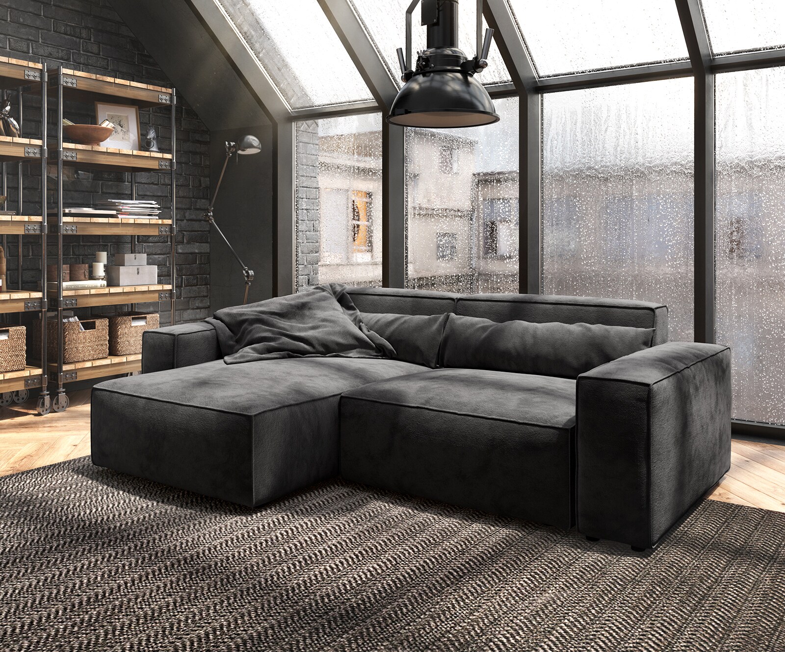 Hoekbank Sirpio 230x155 cm microvezel zwart recamiere variabele