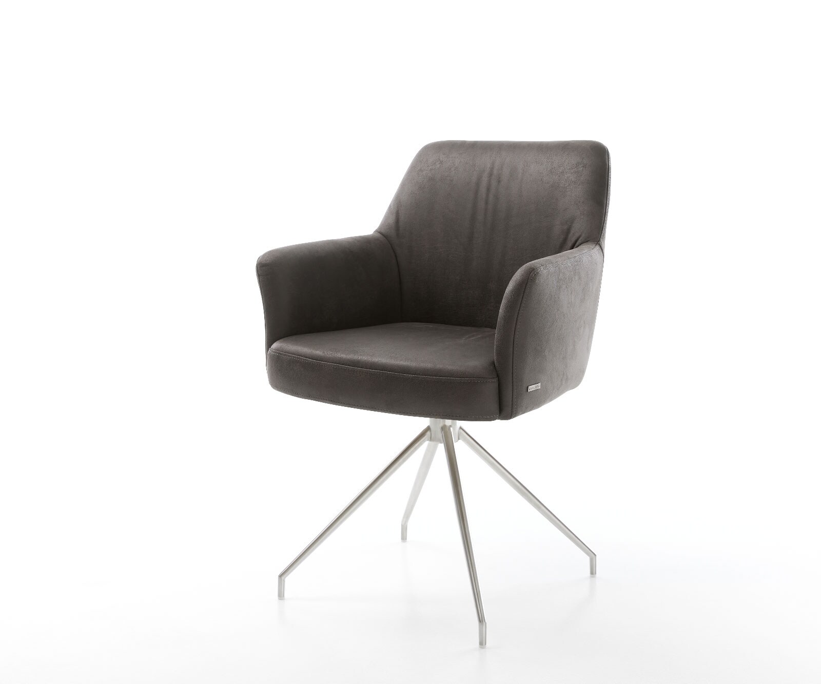 Draaistoel Xana-Flex met armleuning microvelours antraciet vintage kruisframe conisch roestvrij staal 180° draaibaar pocketveer kern