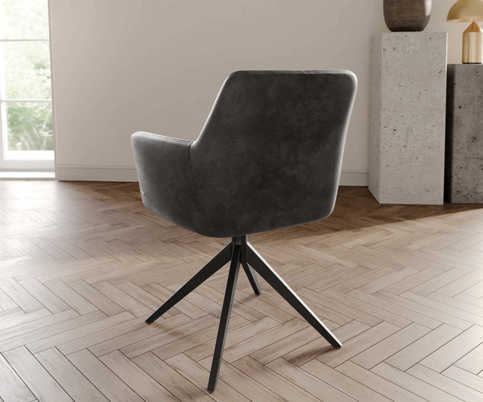 Draaistoel Xana-Flex met armleuning microvelours antraciet vintage kruisframe breed zwart 360° draaibaar pocketveer kern 4