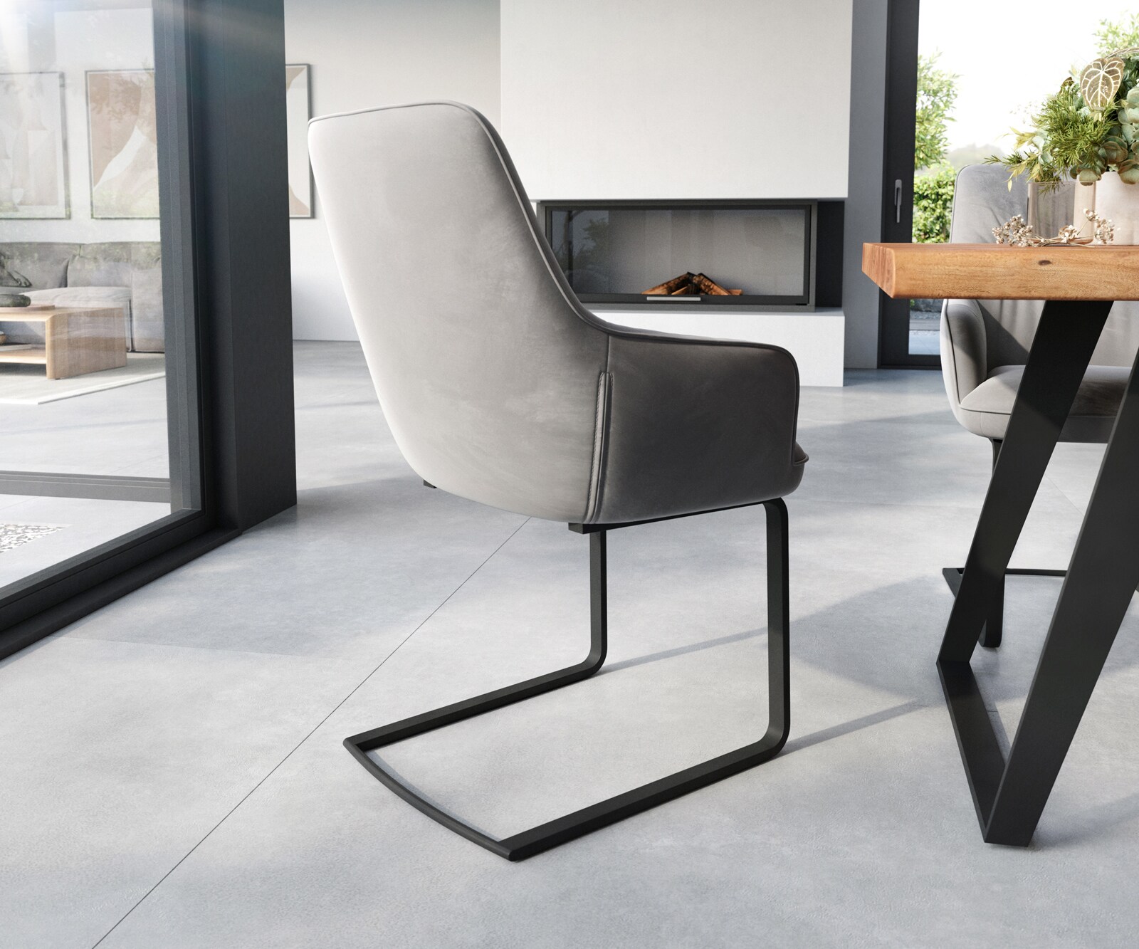 Sledemodel Zelia-Flex met armleuning fluweel grijs sledemodel vlak zwart pocketveer kern 4 Sledemodel Zelia-Flex met armleuning fluweel grijs sledemodel vlak zwart pocketveer kern 4