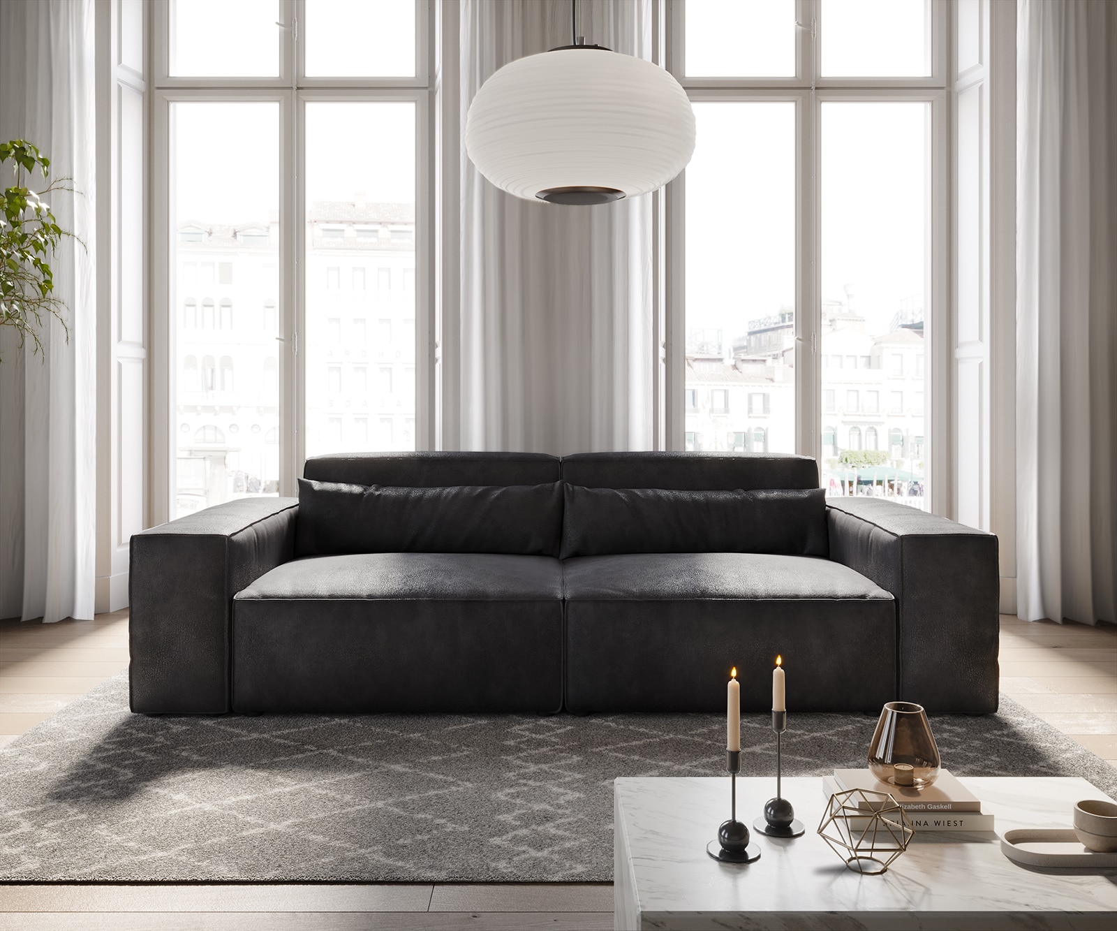 Grote bank Sirpio 230x90 cm Vintage kunstleer antraciet 1
