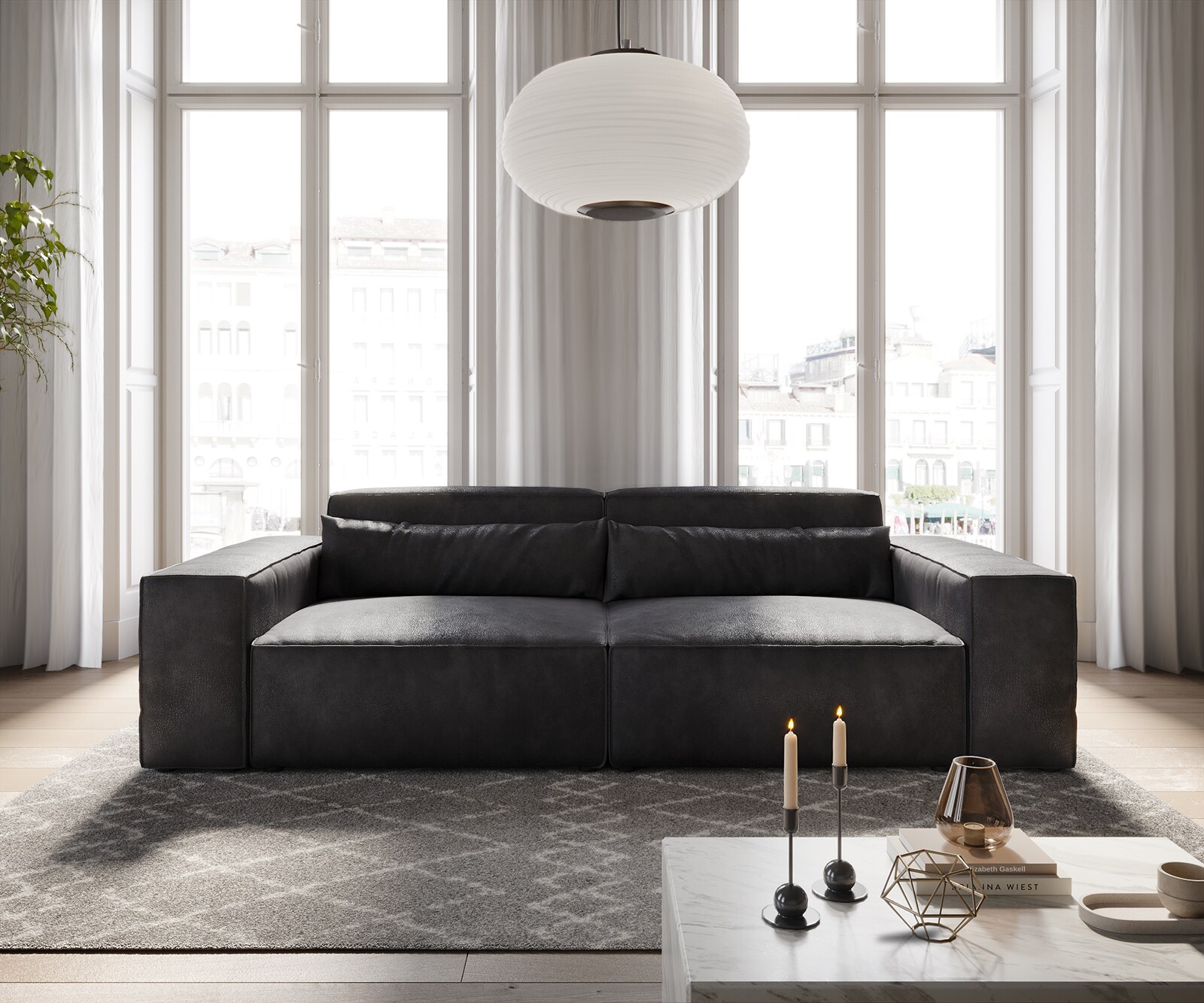 Grote bank Sirpio 230x95 cm Vintage kunstleer antraciet 1 Grote bank Sirpio 230x95 cm Vintage kunstleer antraciet 1