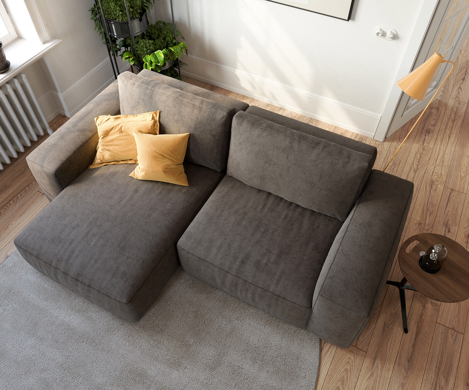 Hoeksofa Lanzo 230x155 cm microvezel khakibruin met variabele recamière 5