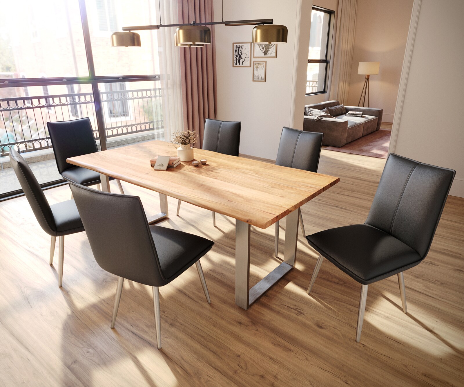 Eetkamerstoel Lelio-Flex echt leer zwart 4-poot conisch roestvrij staal pocketveer kern 4