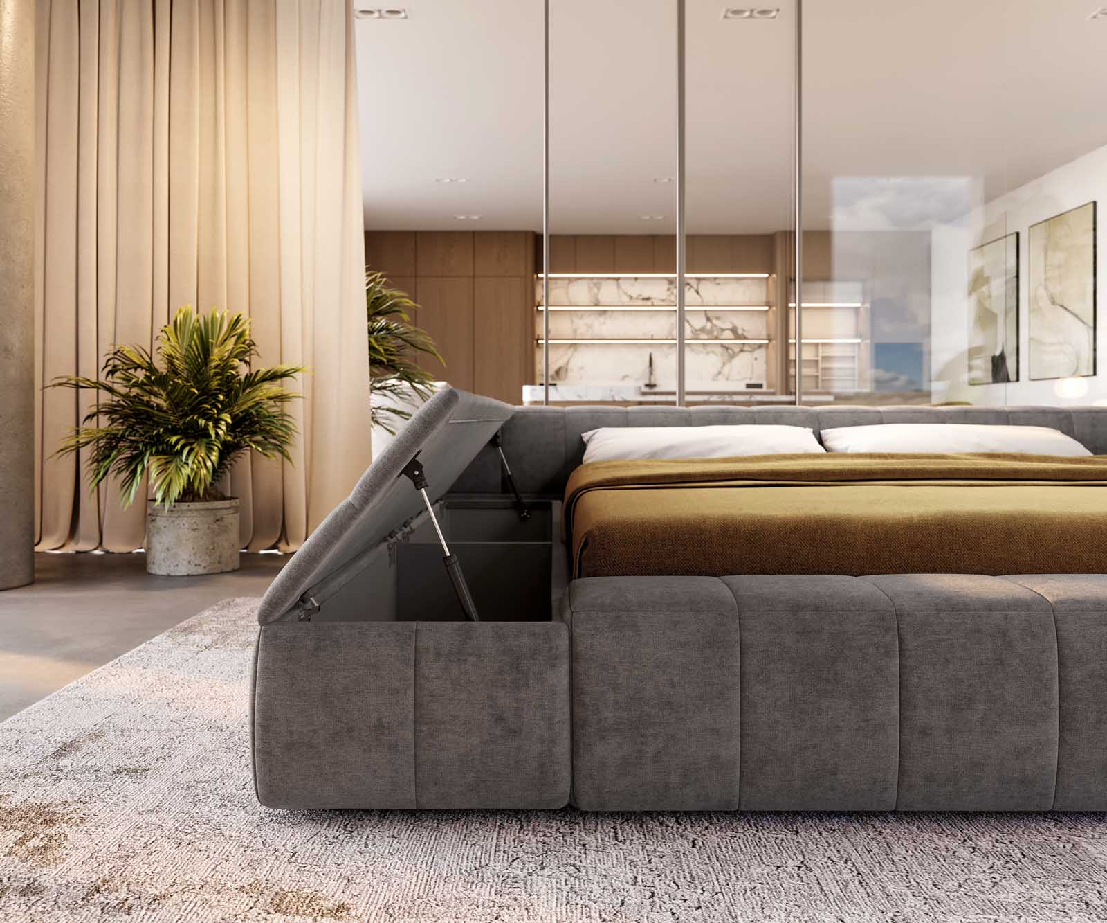 Bedframe Espazio 180x200 cm microvezel grijs met opbergruimte 6