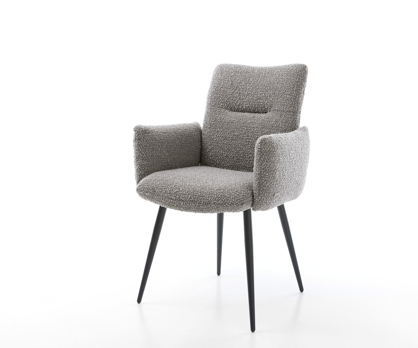 Eetkamerstoel Jova-Flex met armleuning bouclé zilver grijs 4-poot conisch zwart pocketveer kern 1