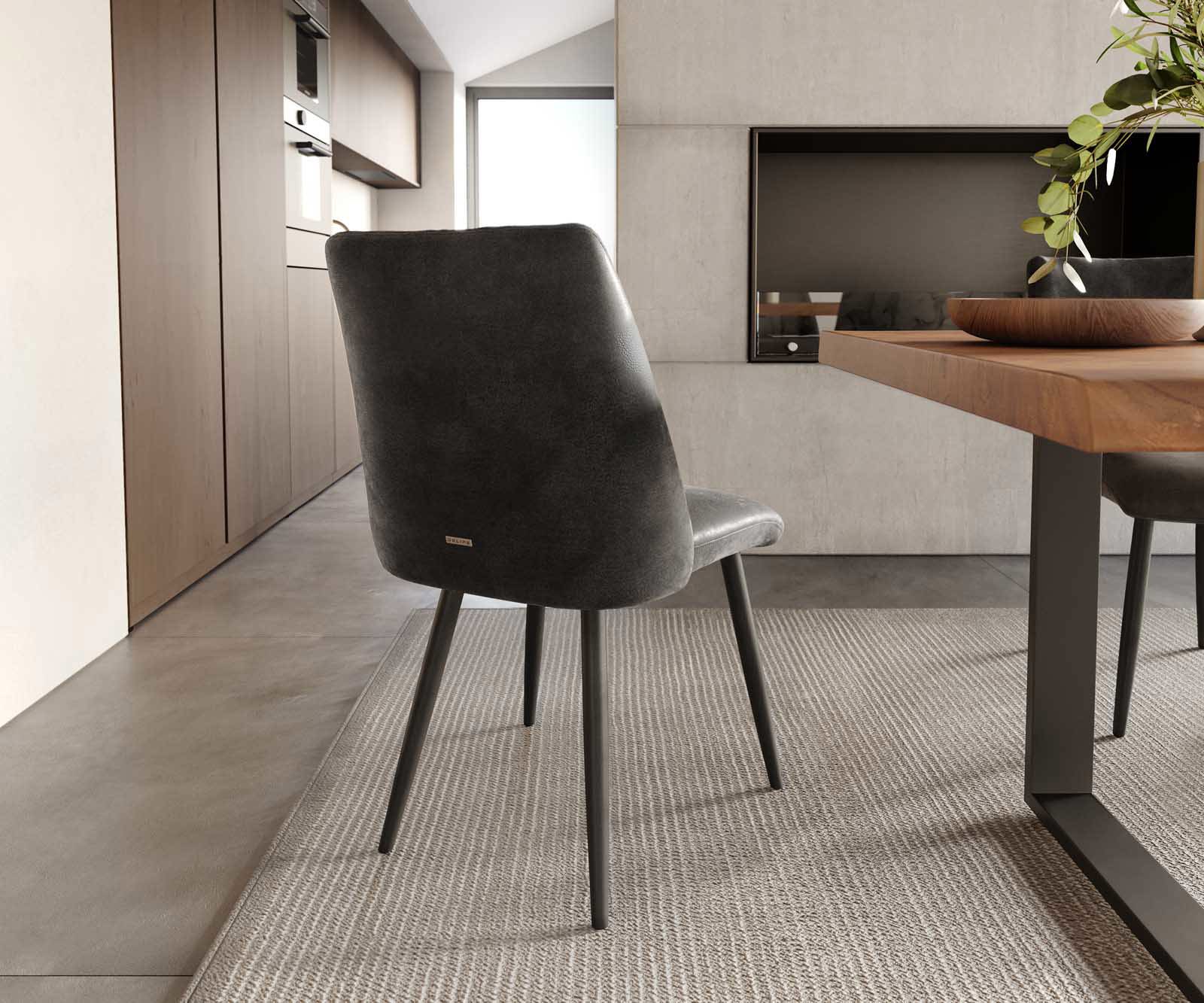 Eetkamerstoel Elso-Flex microvelours antraciet vintage 4-poot conisch zwart pocketveer kern 3 Eetkamerstoel Elso-Flex microvelours antraciet vintage 4-poot conisch zwart pocketveer kern 3