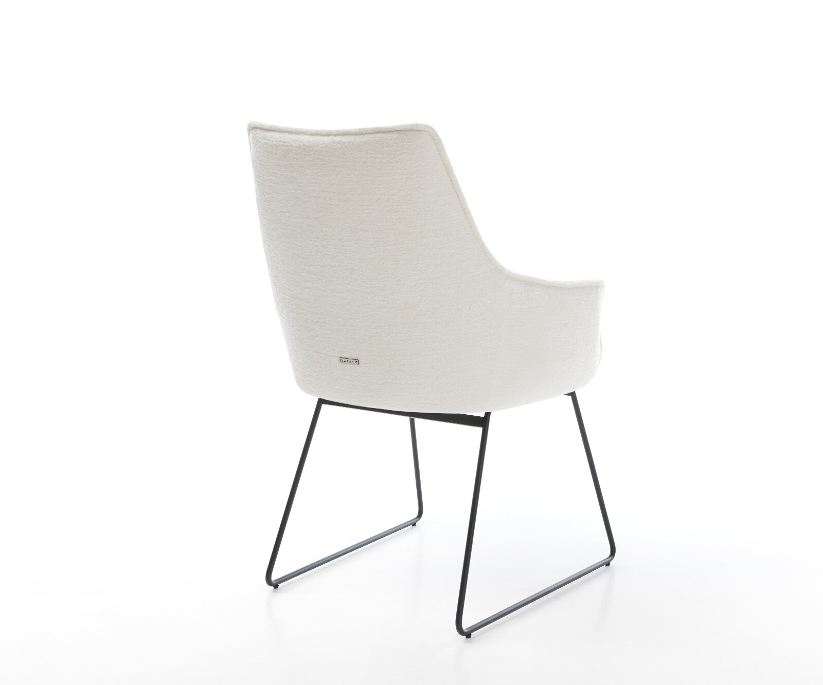 Eetkamerstoel Alja-Flex met armleuning bouclé zacht beige slipframe zwart pocketveer kern 5