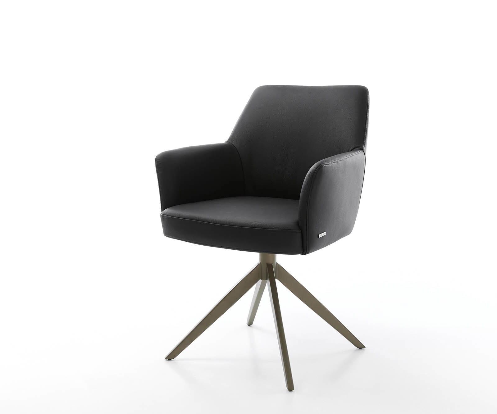 Draaistoel Xana-Flex met armleuning echt leer zwart kruisframe breed afwerking met titanium 360° draaibaar pocketveer kern