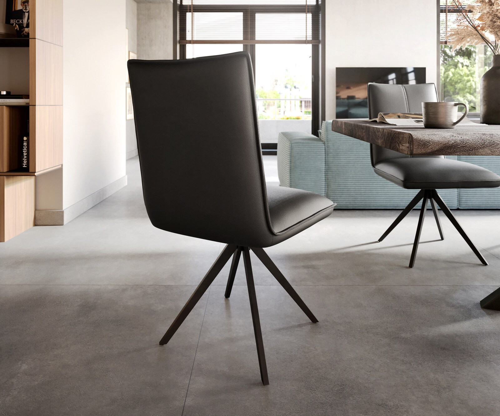 Eetkamerstoel Lelio-Flex echt leer zwart kruisframe breed zwart pocketveer kern 4 Eetkamerstoel Lelio-Flex echt leer zwart kruisframe breed zwart pocketveer kern 4