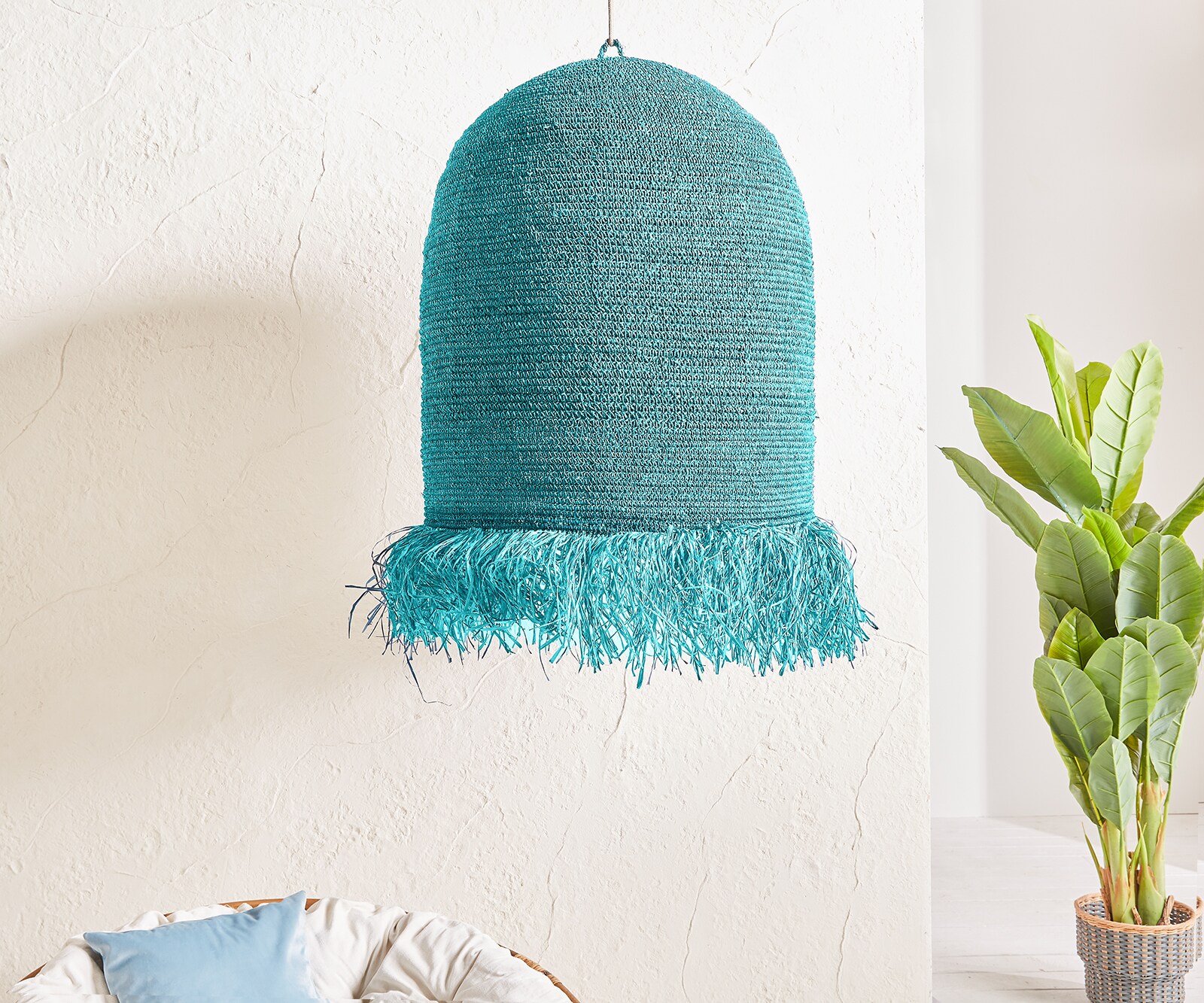 Lampenkap Kubu-Kubu  Ø 100x120 cm turquoise uit waterhyacint Lampenkap Kubu-Kubu  Ø 100x120 cm turquoise uit waterhyacint