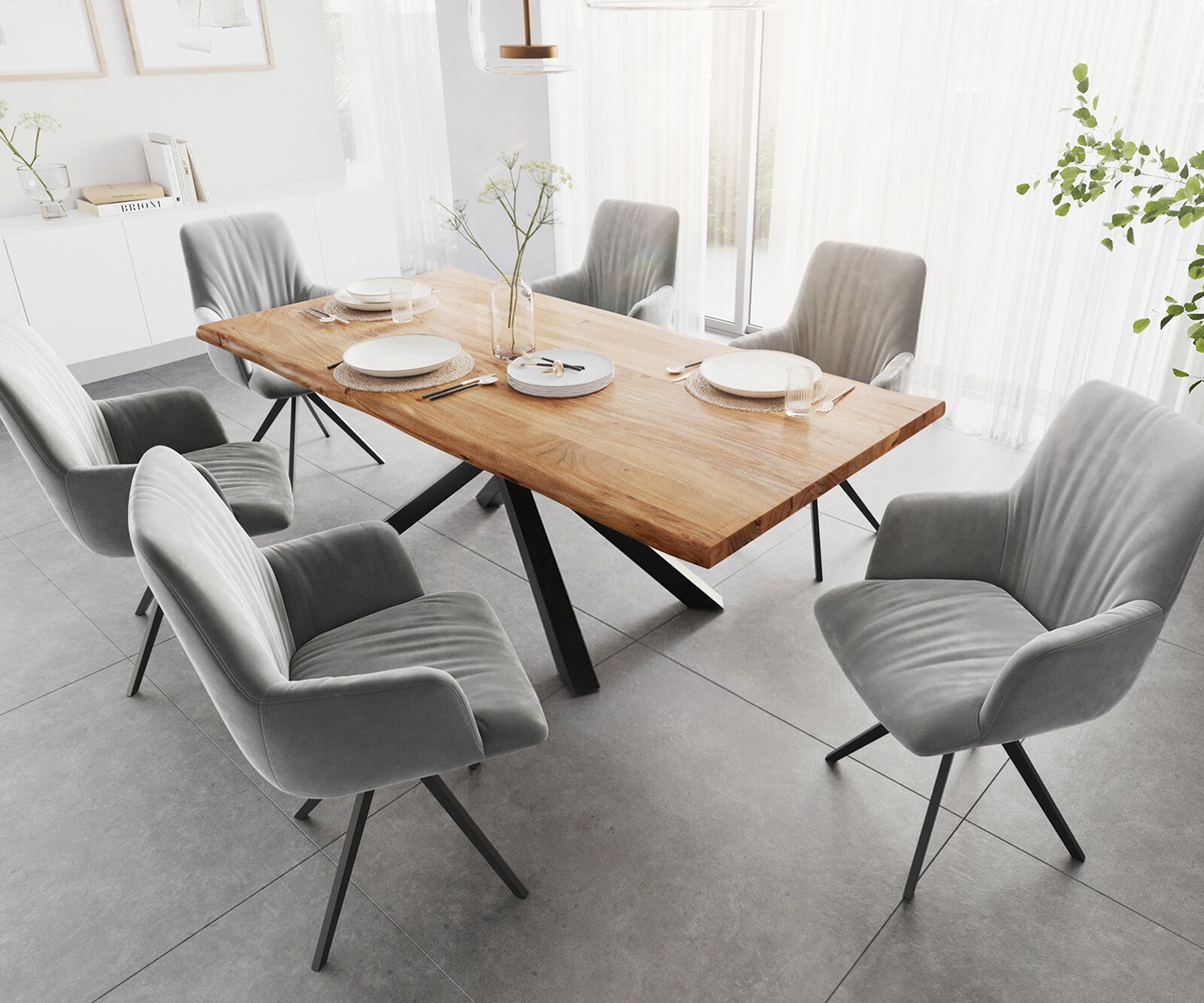 Eettafel Edge 200x100 acacia natuur kruisframe rechthoek zwart  Live-Edge 5