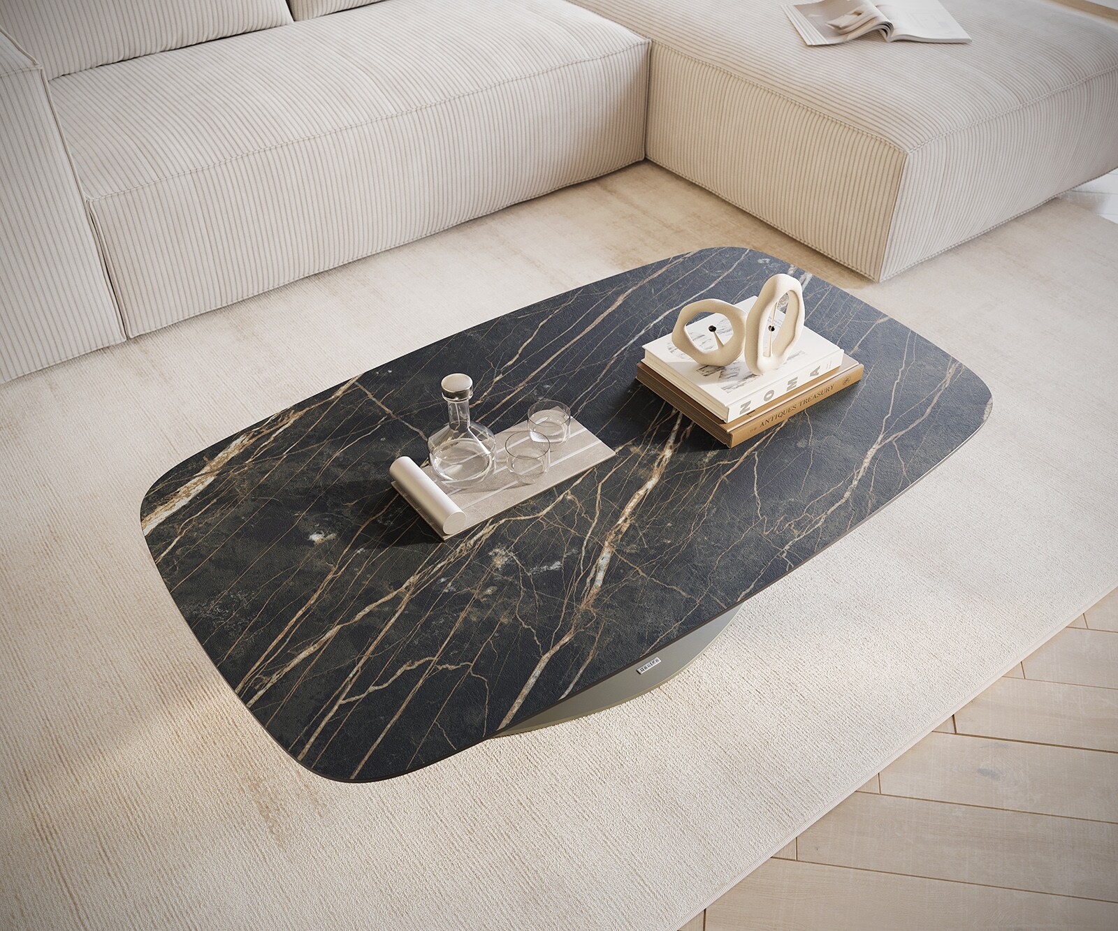 Salontafel Edge Boot 120x70 cm keramiek Laminam® Noir Desir bruin Vibany Metall effectafwerking titaan 4