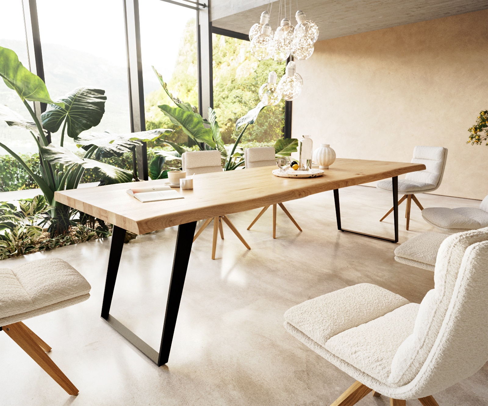 Eettafel Edge 300x100 eiken natuur metaal schuin zwart  Live-Edge 1