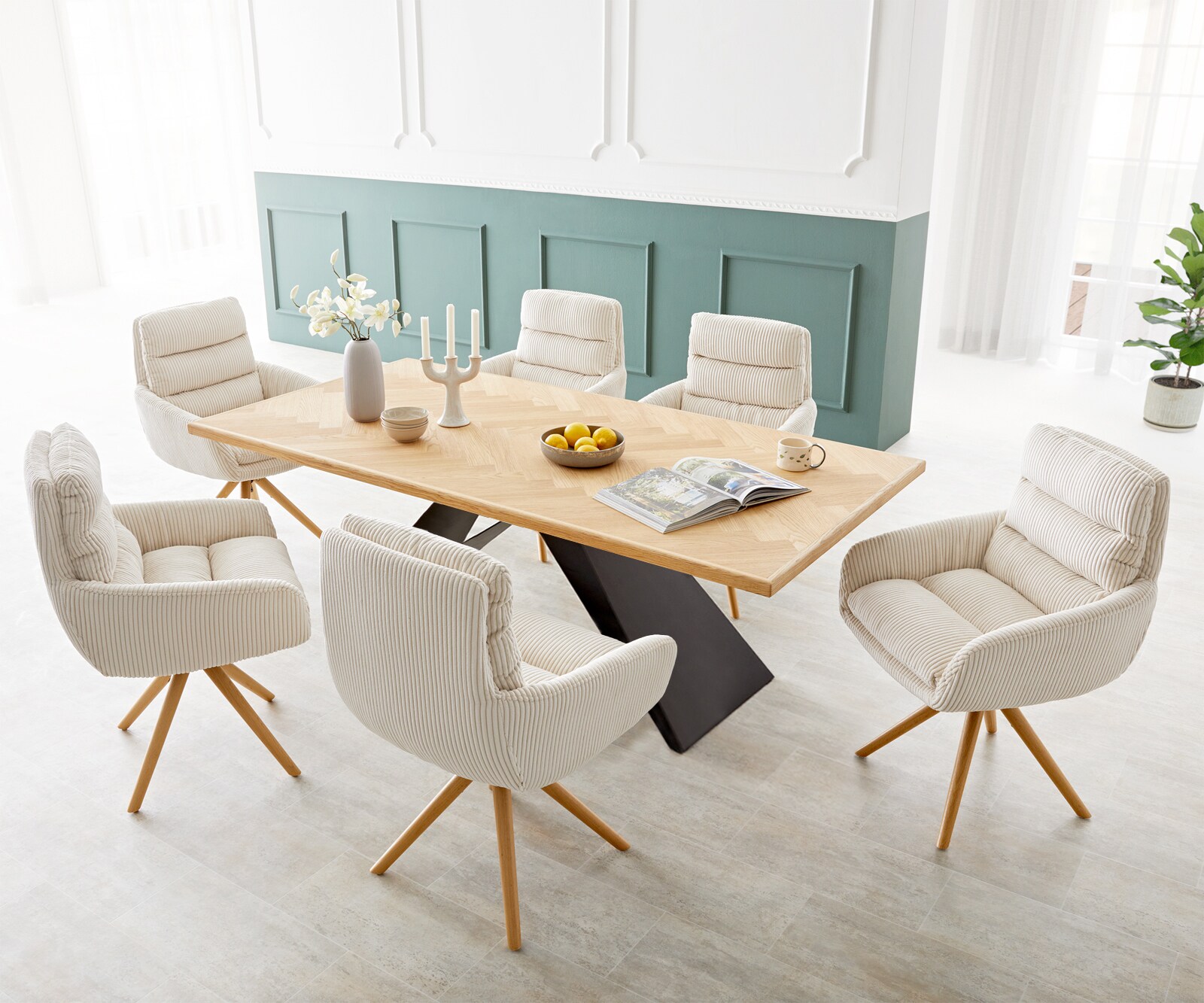 Eettafel Edge-Pure 200x100 eiken natuur Fishbone V-frame staal  zwart 7