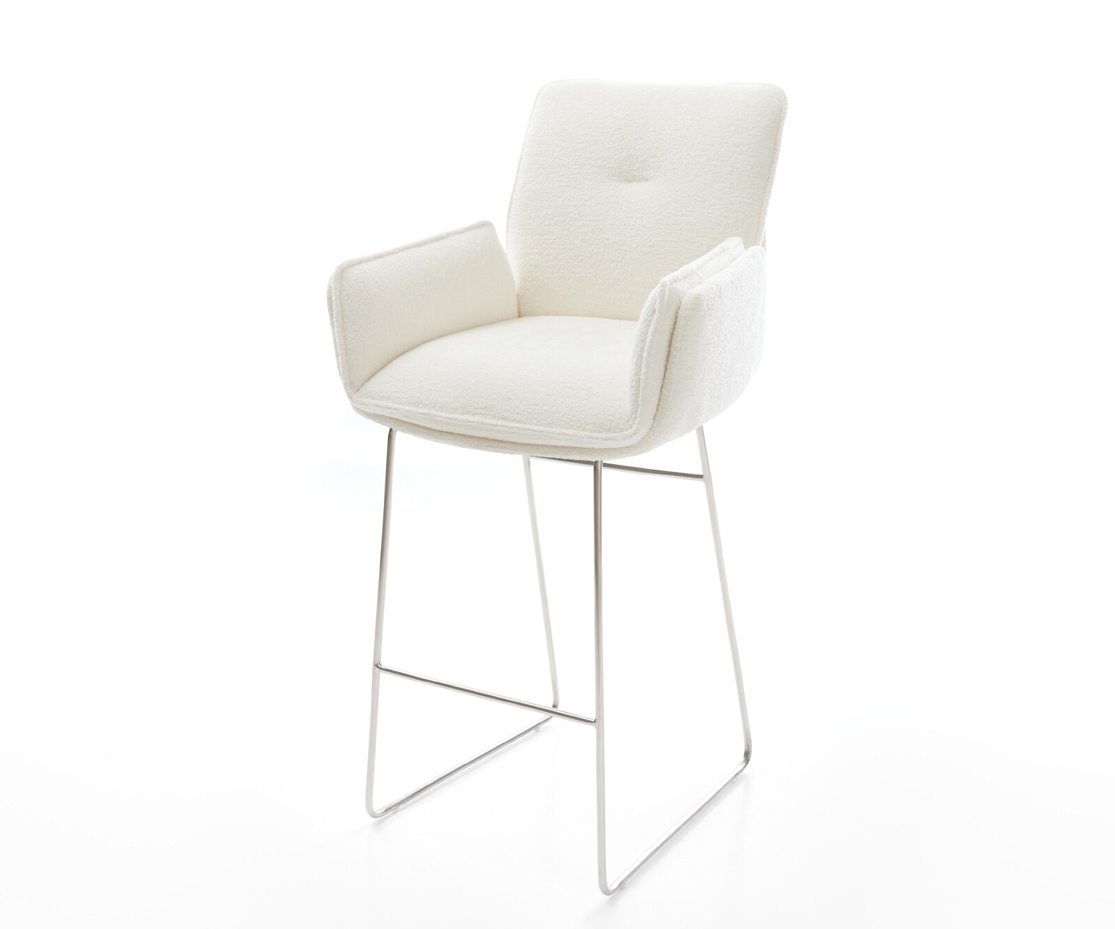 Barstoel Nela-Flex Bouclé zacht Beige Sledeonderstel roestvrij staal Zilver 1