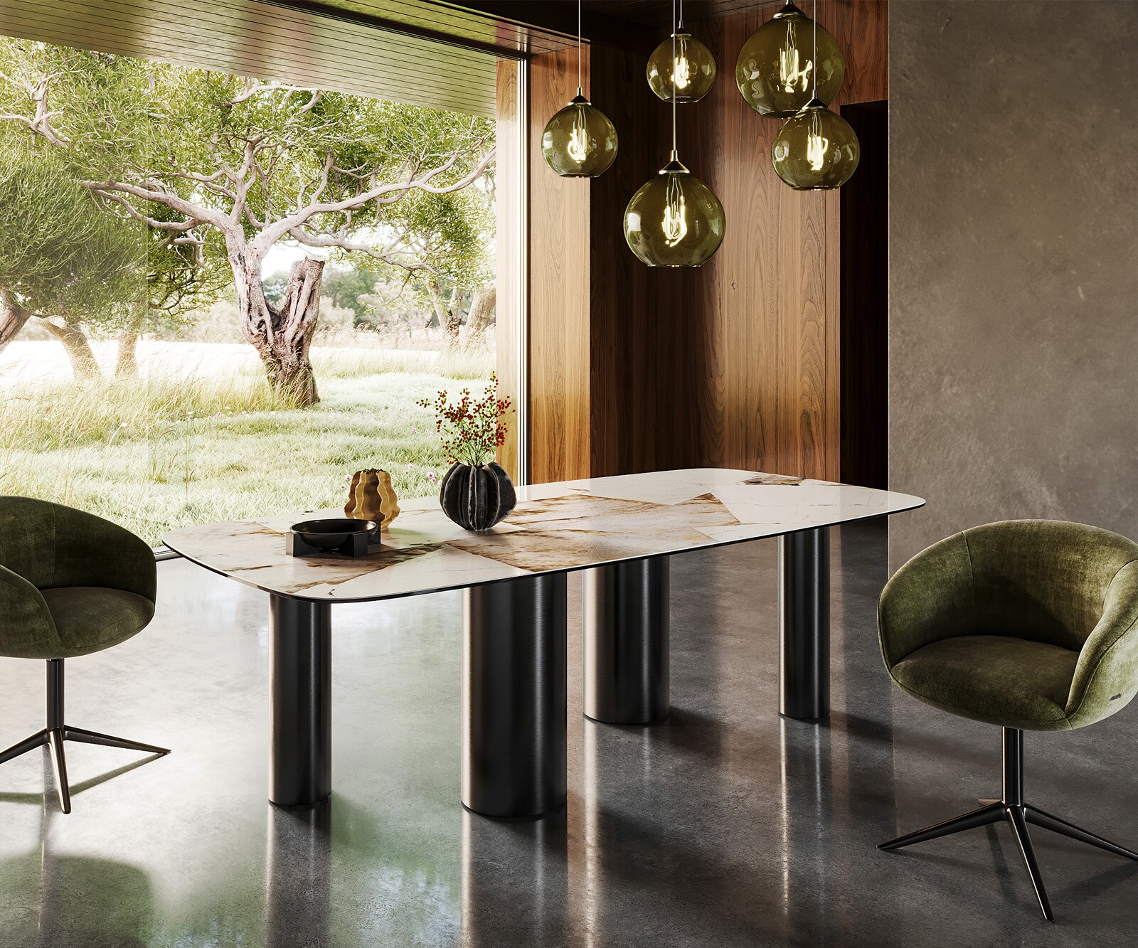 Eetkamertafel Edge Boot 240x120 keramiek Iris FMG Patagonia Lappato Pilier roestvrij staal grafiet Eetkamertafel Edge Boot 240x120 keramiek Iris FMG Patagonia Lappato Pilier roestvrij staal grafiet