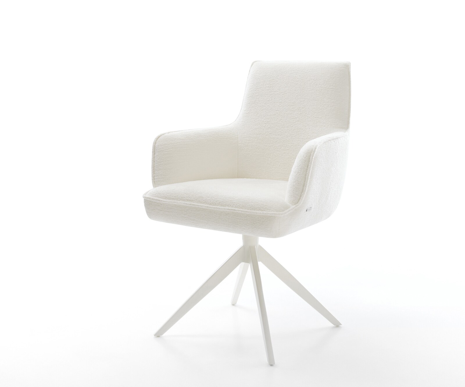 Draaistoel Heira-Flex met armleuning bouclé zacht beige kruisframe breed wit 360° draaibaar rocker-functie pocketveer kern 1