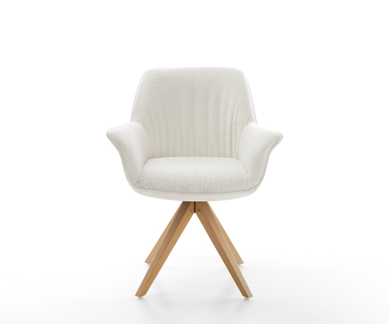 Draaistoel Keila-Flex met armleuning bouclé zacht beige houten frame hoekig natuur 180° draaibaar 2