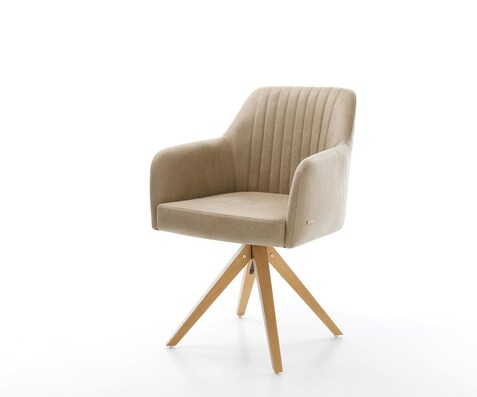 Eetkamerstoel Greg-Flex microvelours beige vintage houten frame hoekig natuur 360° draaibaar pocketveer kern