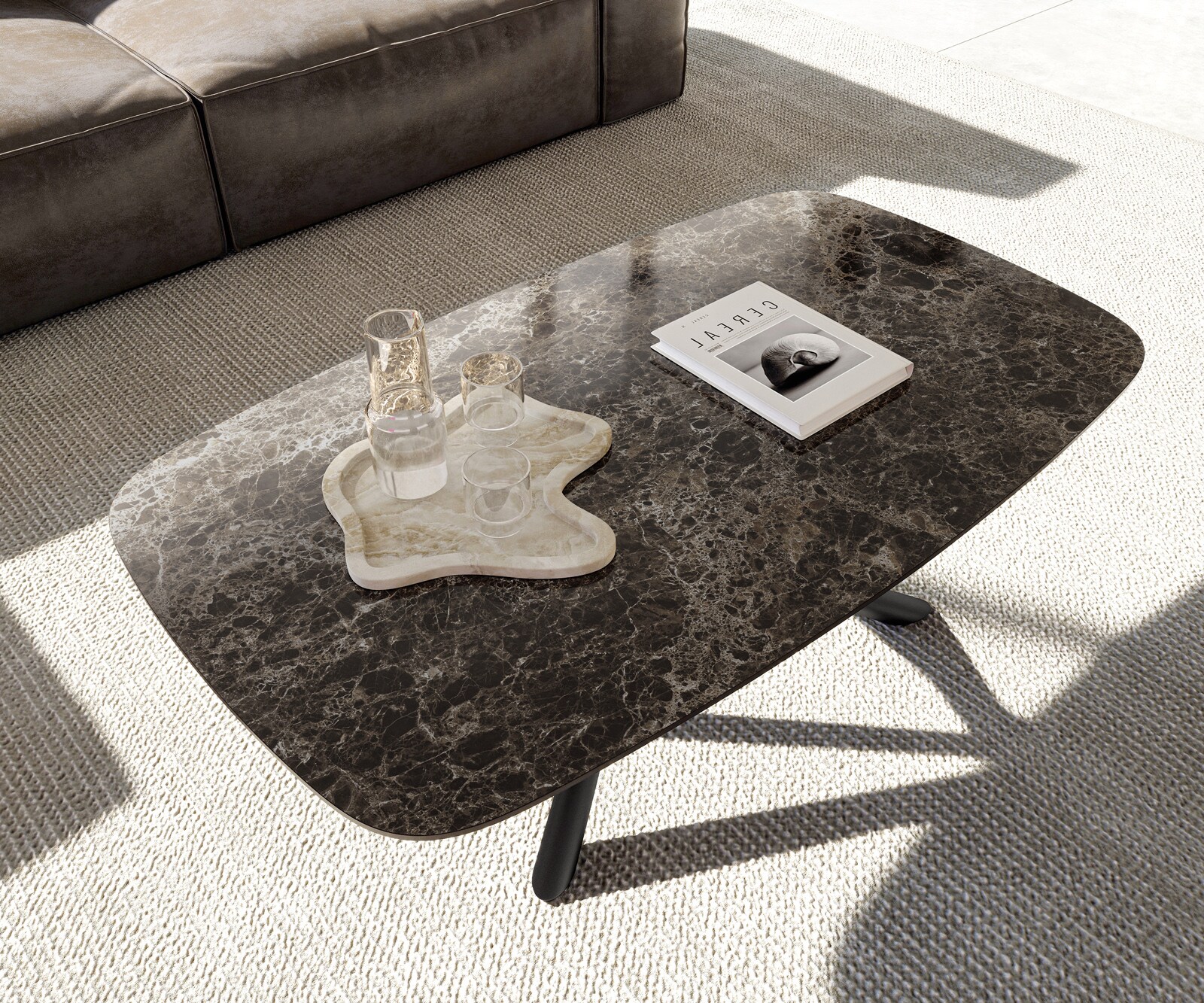 Salontafel Edge Boot 120x70 cm keramiek Laminam® Emperador Extra Lucidato donkerbruin Sarity zwart metaal 4