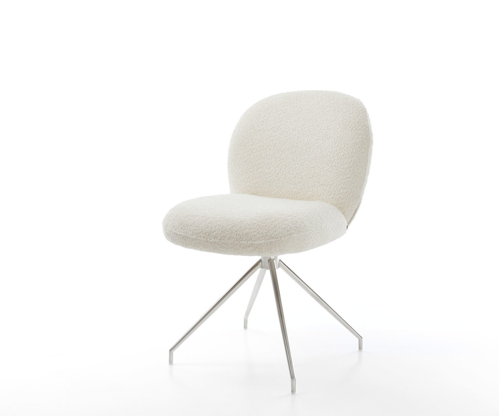 Draaistoel Nube-Flex bouclé wit kruisframe conisch roestvrij staal 180° draaibaar pocketveer kern