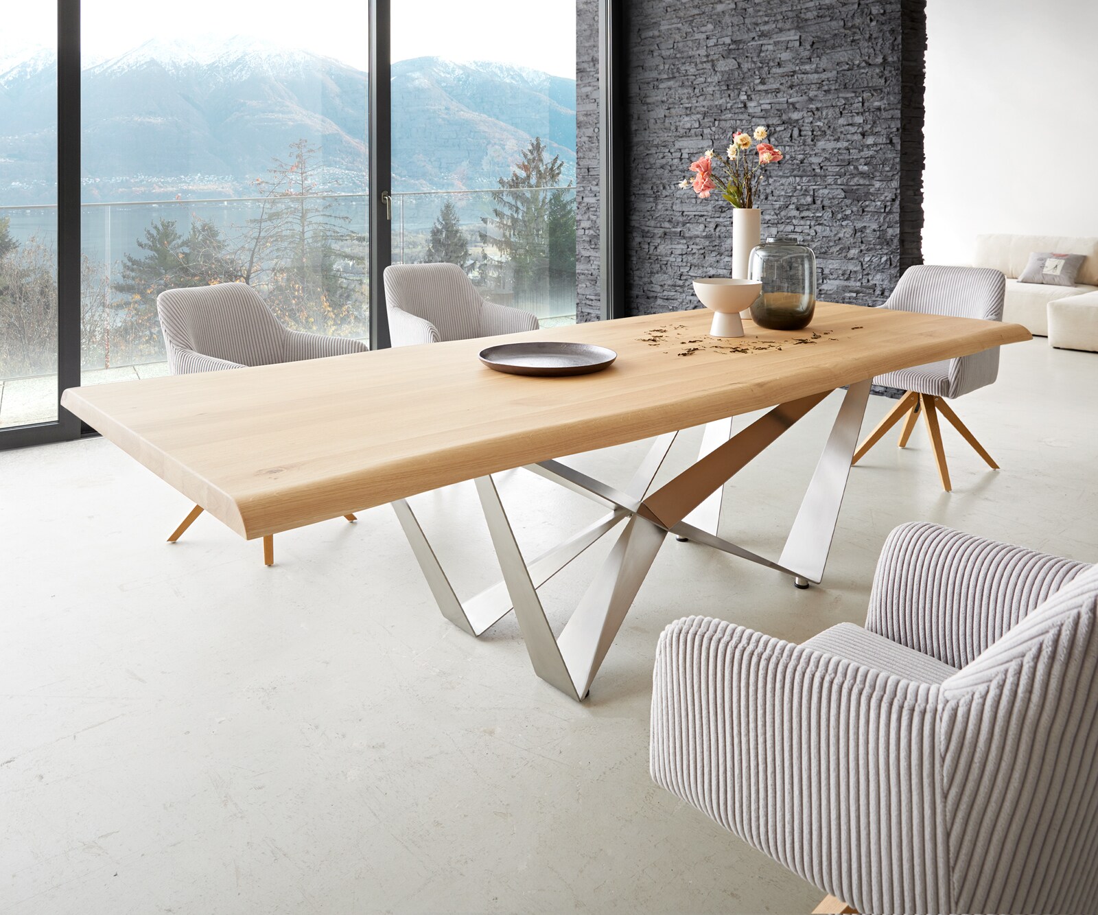 Eettafel Edge 260x100 eiken natuur Spider staal  roestvrij staal  Live-Edge 1