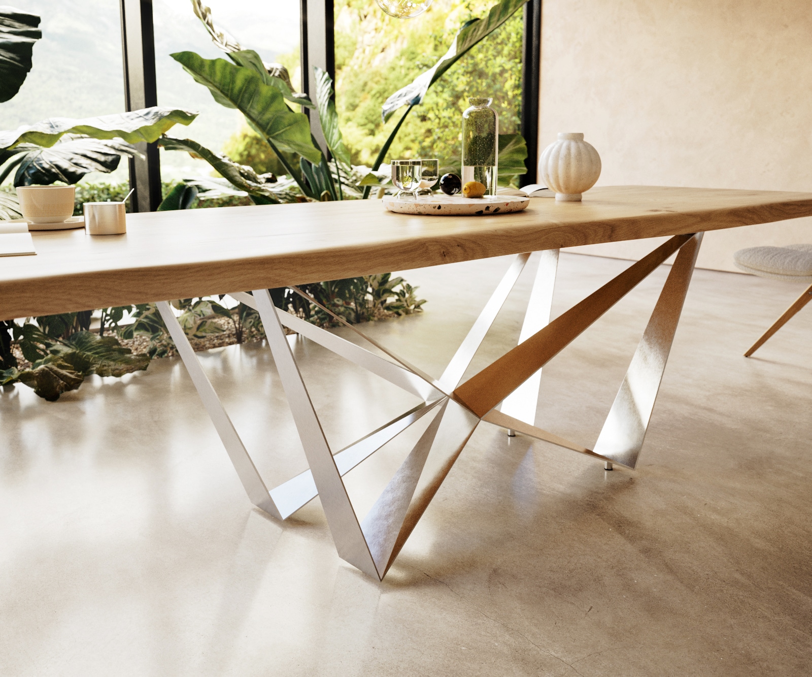 Eettafel Edge 300x100 eiken natuur Spider staal  roestvrij staal  Live-Edge 5