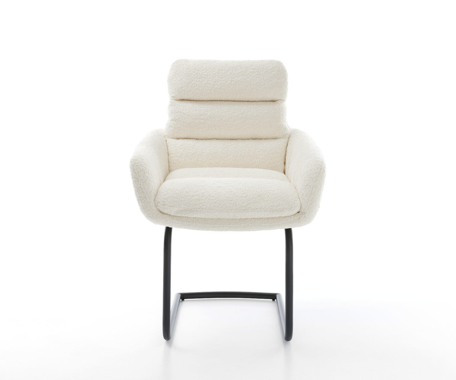 Sledemodel Abelia-Flex met armleuning bouclé wit sledemodel rond zwart 1 Sledemodel Abelia-Flex met armleuning bouclé wit sledemodel rond zwart 1